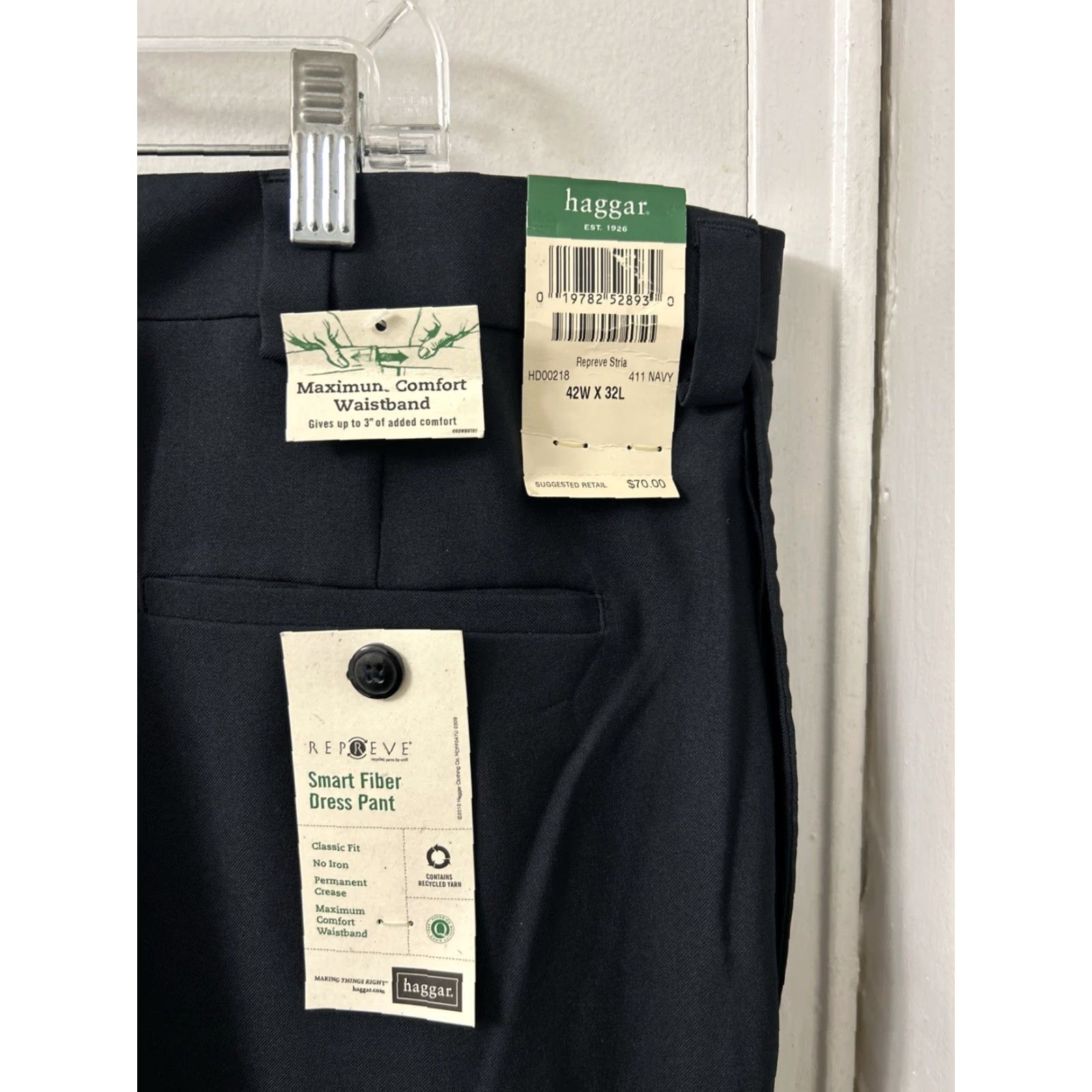 Haggar Haggar Dress Pants Mens 42x32 Navy Comfort Waistband Trousers NWT MSRP 70 5-Pocket Design Straight Leg Classic Fit Business Workwear Solid Blue Size US 42 / EU 58 - 4 Thumbnail