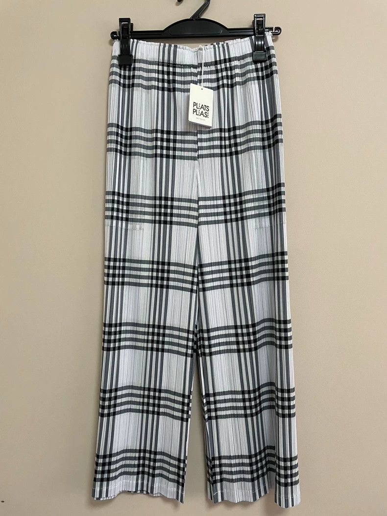 Issey Miyake Issey Miyake size:2 Grey checkered wide-leg pants Size 22" - 1 Thumbnail