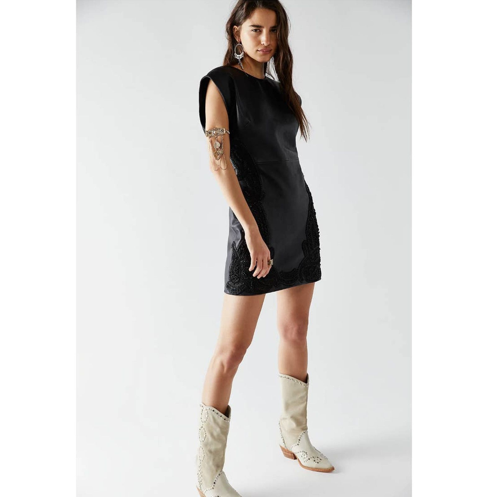 image of New Free People City Slicker Leather Mini Dress $698 Size 12 in Black, Women's