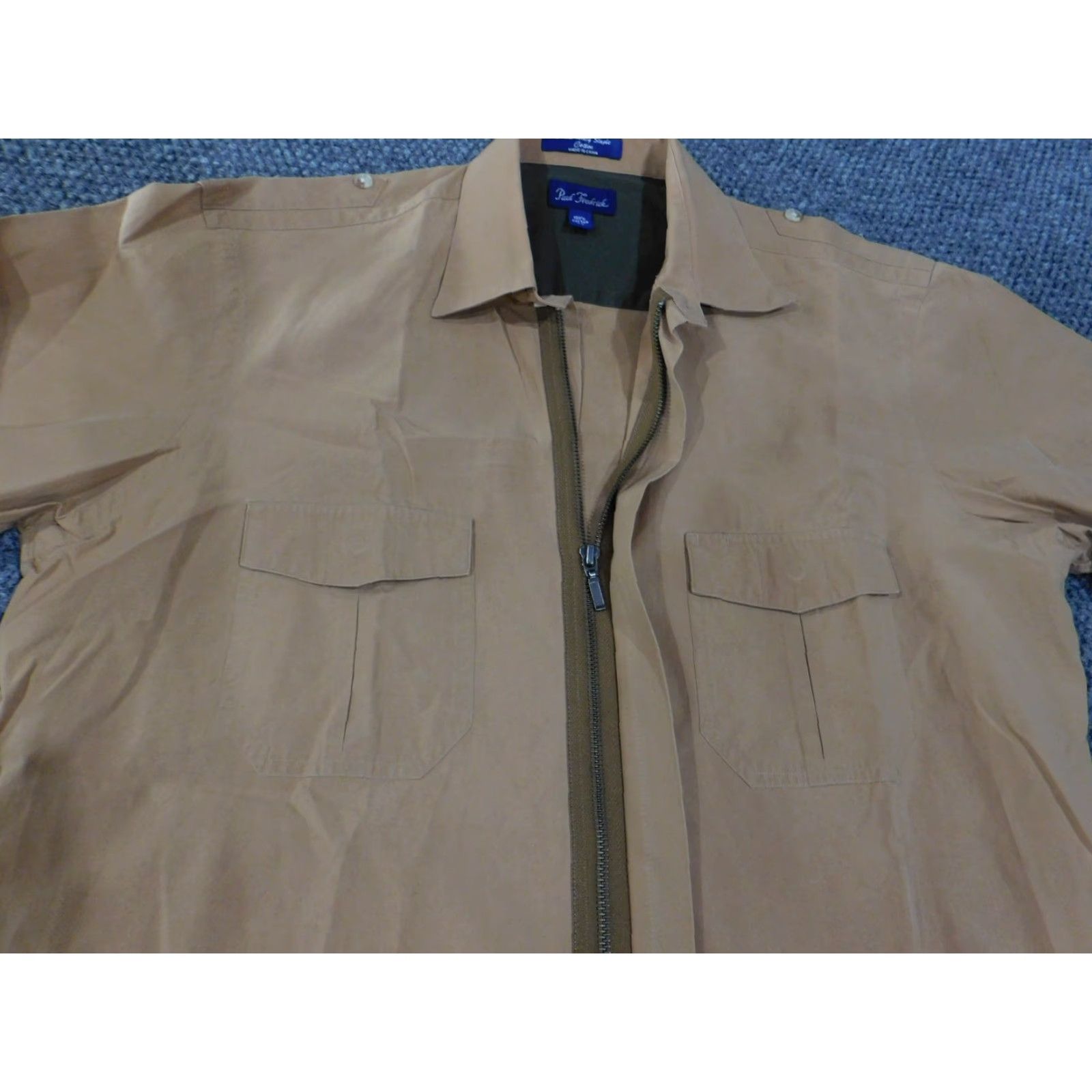 Vintage Paul Fredrick Shirt Mens Medium Button Up Long Sleeve Workwear Pockets Cotton Brown Full Zip Utility Pockets Epaulet Size US M / EU 48-50 / 2 - 5 Thumbnail