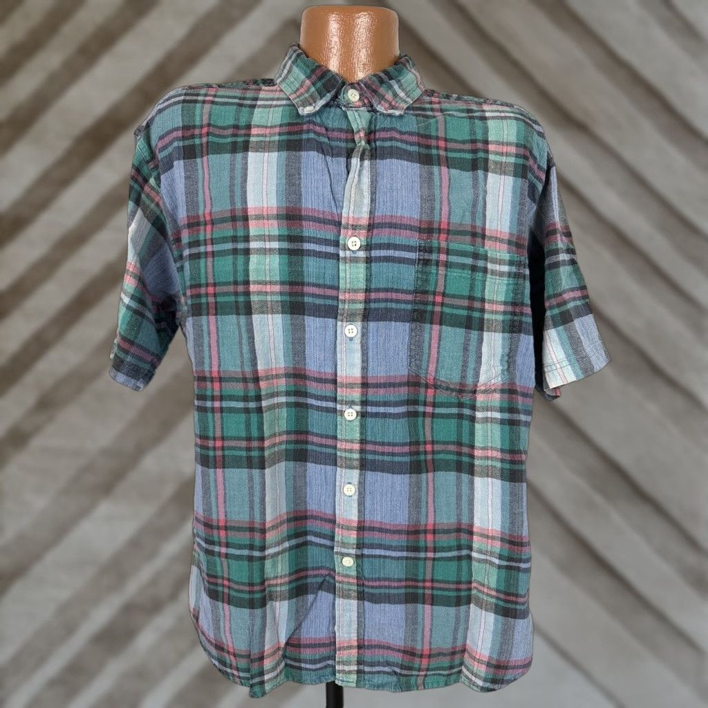Equipment VINTAGE Basic Equipment Shirt Men L Blue Plaid Short Sleeve 80s 90s Casual 80s Vintage Slim Button-Up Pocket Collared Cotton Size US L / EU 52-54 / 3 - 1 Thumbnail