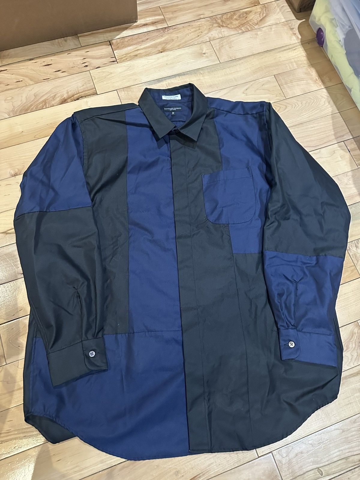 Engineered Garments Colorblock Patchwork Long Sleeve Button Up Shirt Navy Blue Size US M / EU 48-50 / 2 - 1 Thumbnail