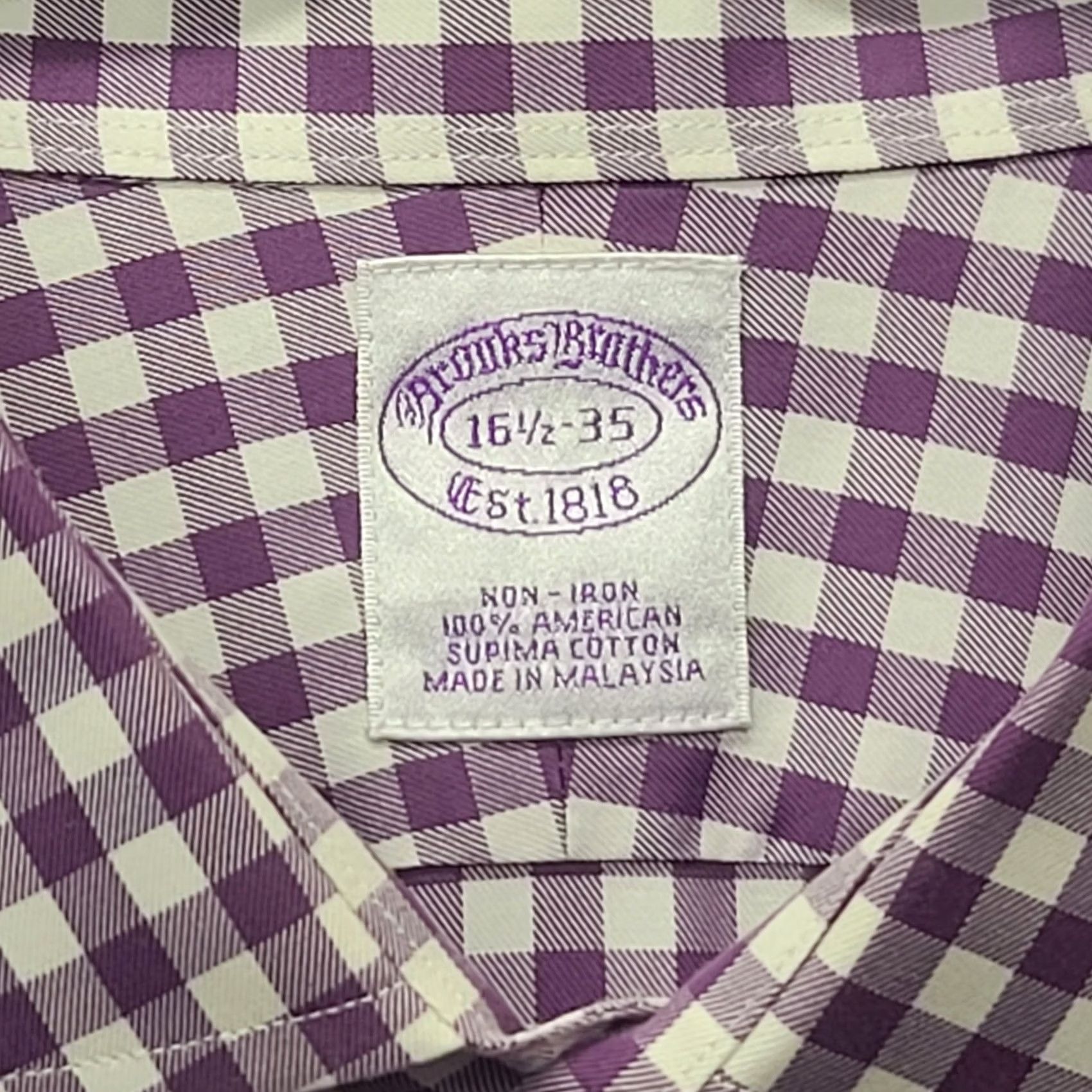Brooks Brothers Brooks Brothers Shirt Mens 16 1/2-35 Classic Fit Long Sleeve Button-Up Collared Check Purple Cotton WW Size US L / EU 52-54 / 3 - 2 Thumbnail