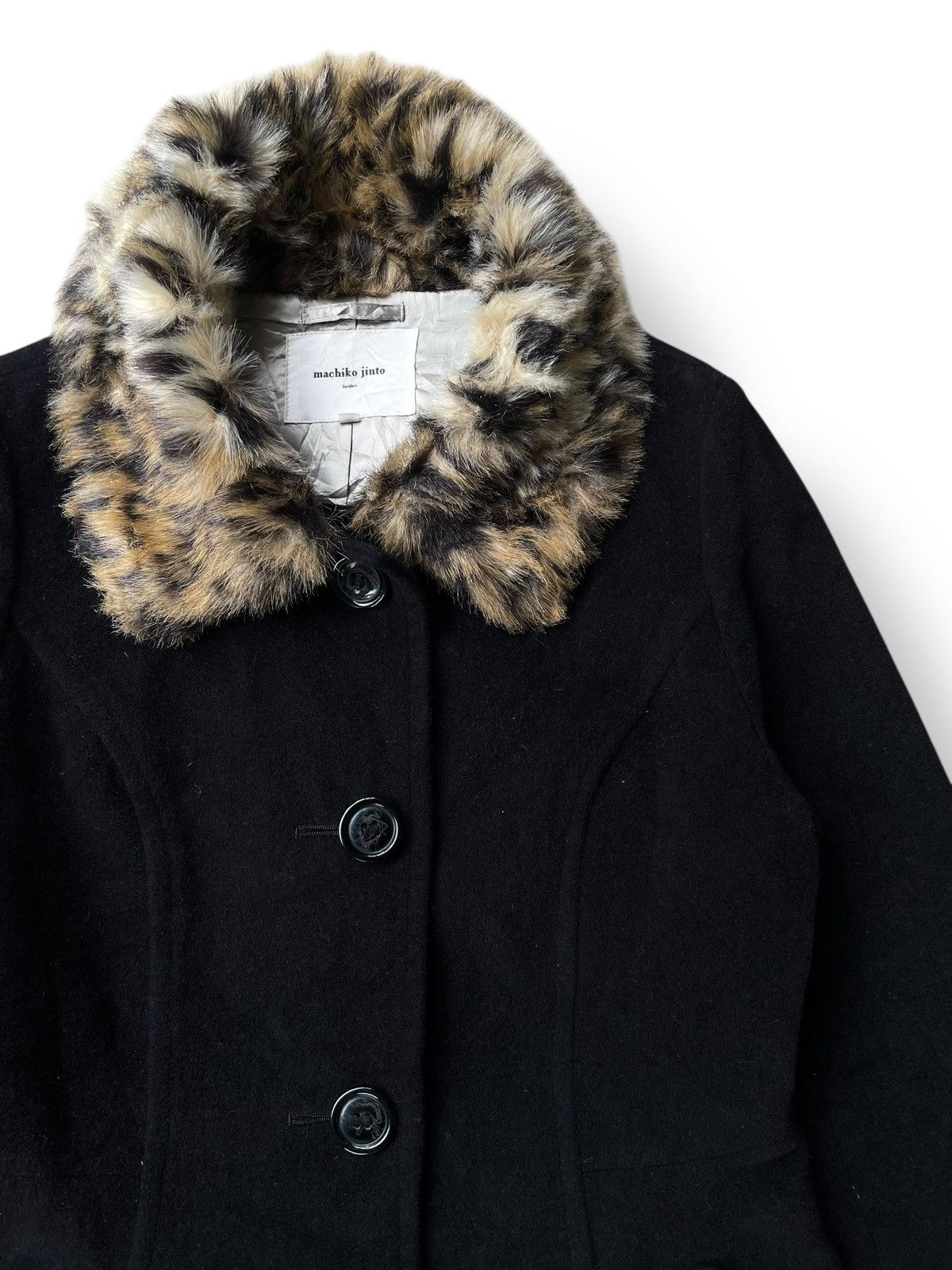 14th Addiction 🇯🇵 Machiko Jinto Leopard Fur Trench Coat Goa Gothic Punk Vkei Size S / US 4 / IT 40 - 8 Thumbnail