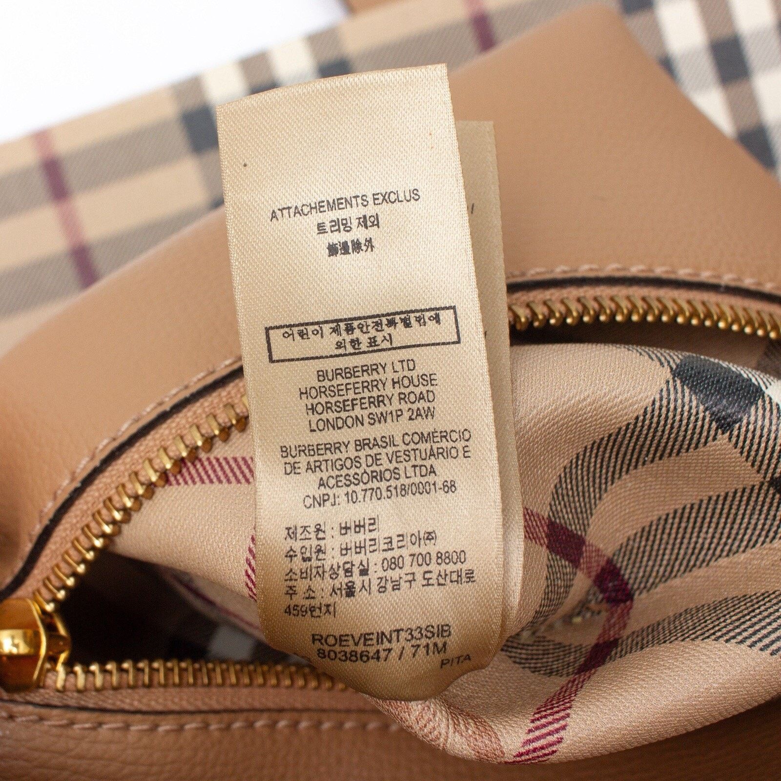 Burberry 1.8k$ Burberry Camel XL Leather Haymarket Check Tote Bag Size ONE SIZE - 14 Thumbnail
