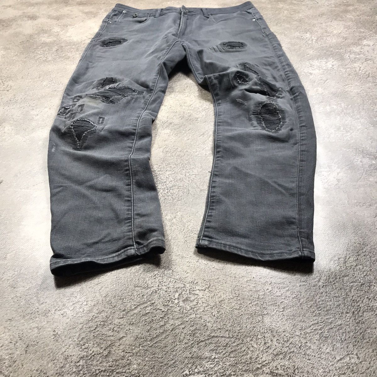 Vintage Vintage 90s G Star Distressed Baggy Denim Jeans Washed Grey Size US 33 - 1 Thumbnail
