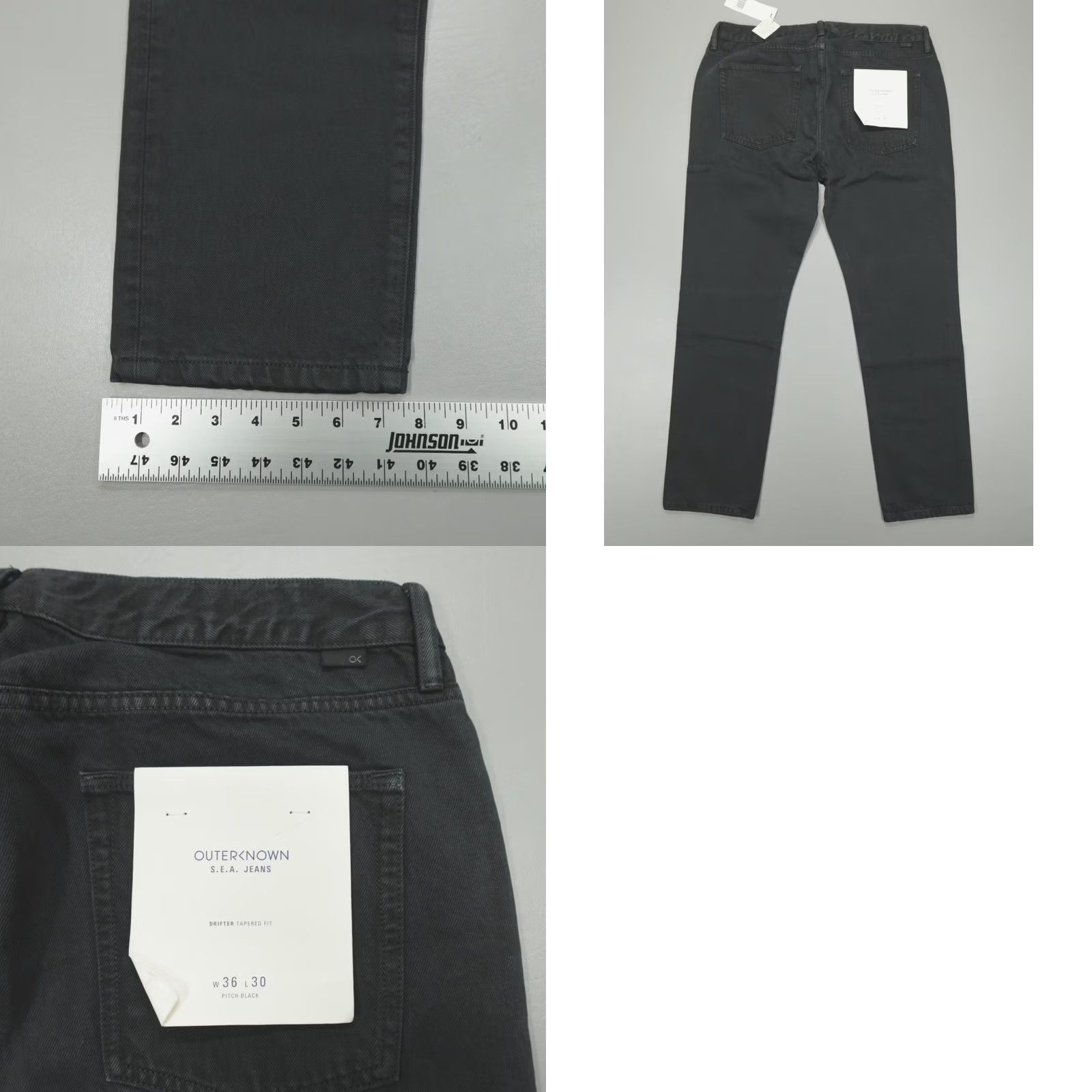 Outerknown Outerknown SEA Jeans Drifter Tapered Size 36x30 Organic Cotton Pitch Black Mens Jeans Casual Distressed Regular Fit 5-Pocket Denim Gold Button Closure Size US 36 / EU 52 - 8 Thumbnail