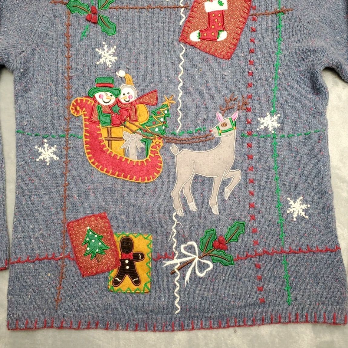 Basic Editions VINTAGE Basic Editions Holiday Sweater Womens Medium Blue Christmas Wool Blend Retro Y2K Size M / US 6-8 / IT 42-44 - 2 Thumbnail
