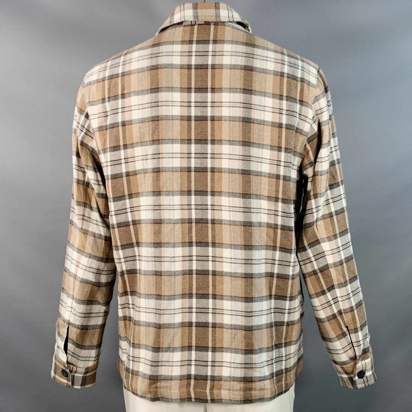 Saks Fifth Avenue Size L Brown Grey Cream Plaid Cotton Shirt Jacket Size US L / EU 52-54 / 3 - 3 Thumbnail
