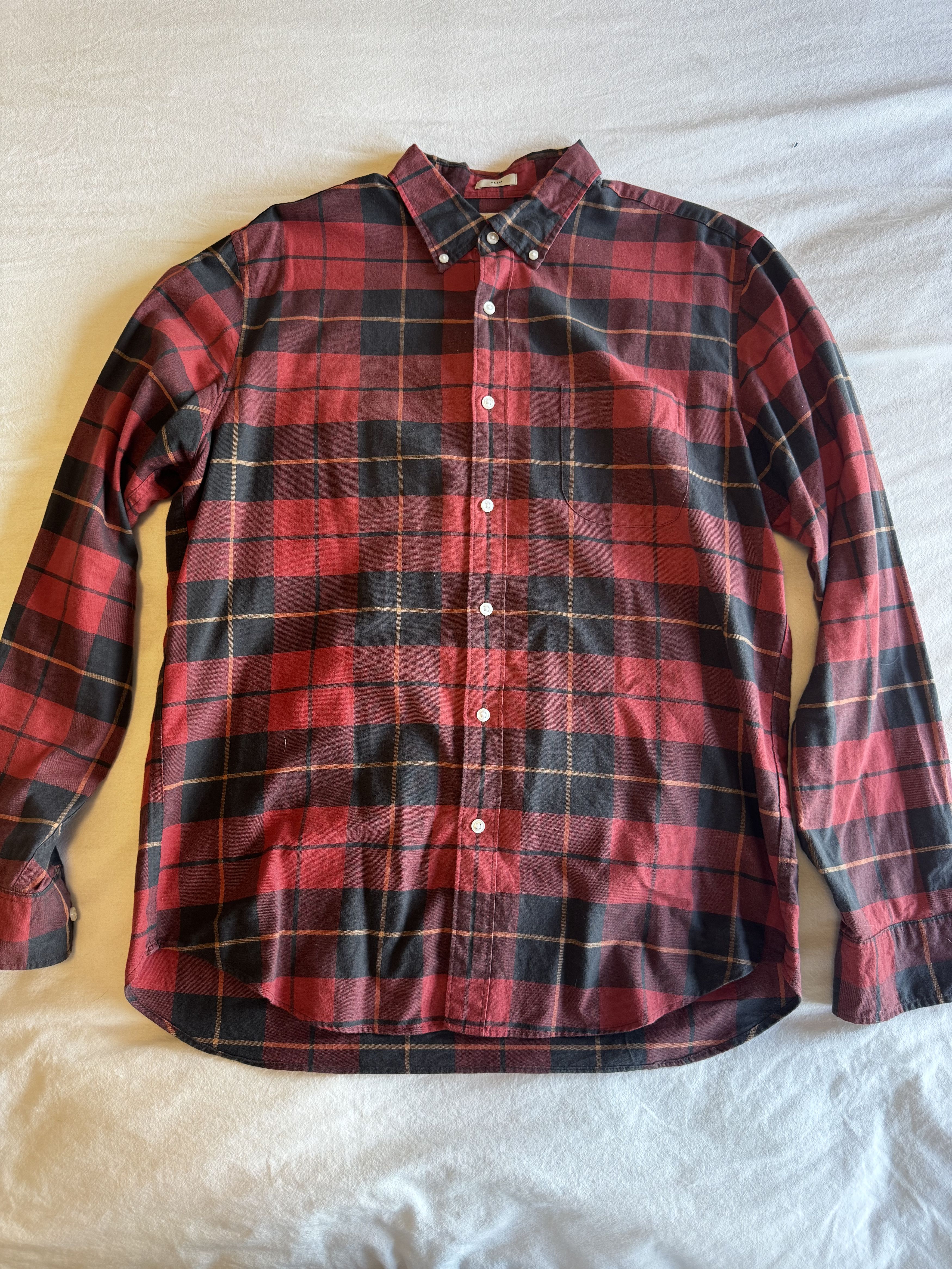 J.Crew J.Crew Broken-In Oxford Slim Organic Cotton Plaid Red Black Size US L / EU 52-54 / 3 - 1 Thumbnail