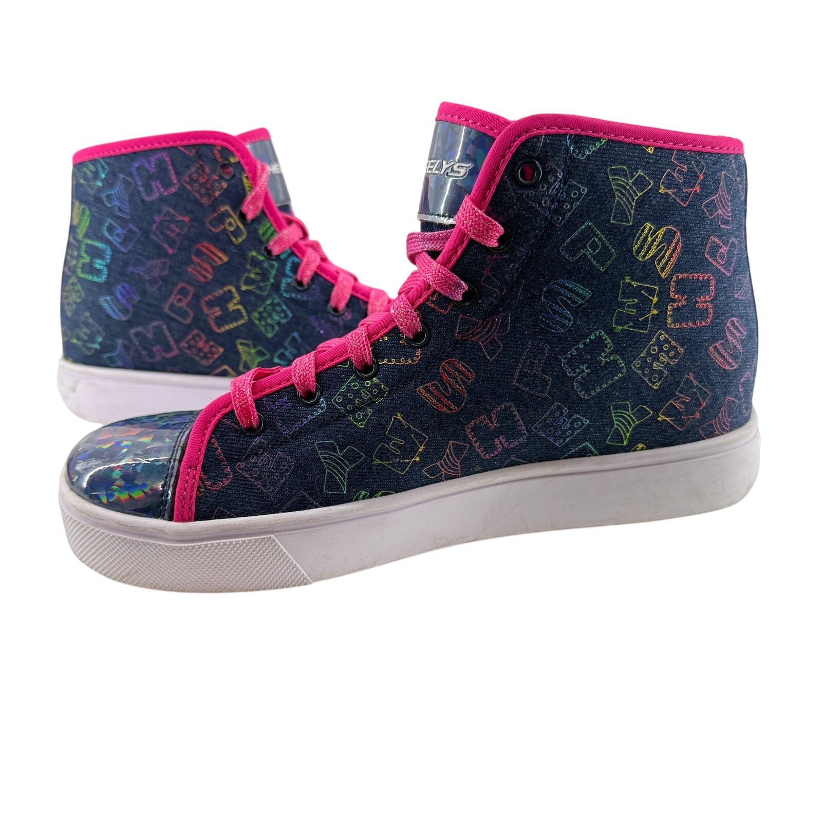 Heelys Heelys Hi Top Trainers Blue Denim Hot Pink Rainbow Womens 8 Size US 8 / IT 38 - 10 Thumbnail