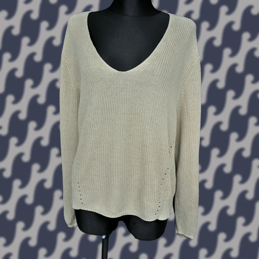 Acne Studios ACNE STUDIOS DEBORAH CHUNKY OVERSIZED LINEN SWEATER M Beige Womens Pullover Long Sleeve V-Neck Size M Size M / US 6-8 / IT 42-44 - 1 Thumbnail