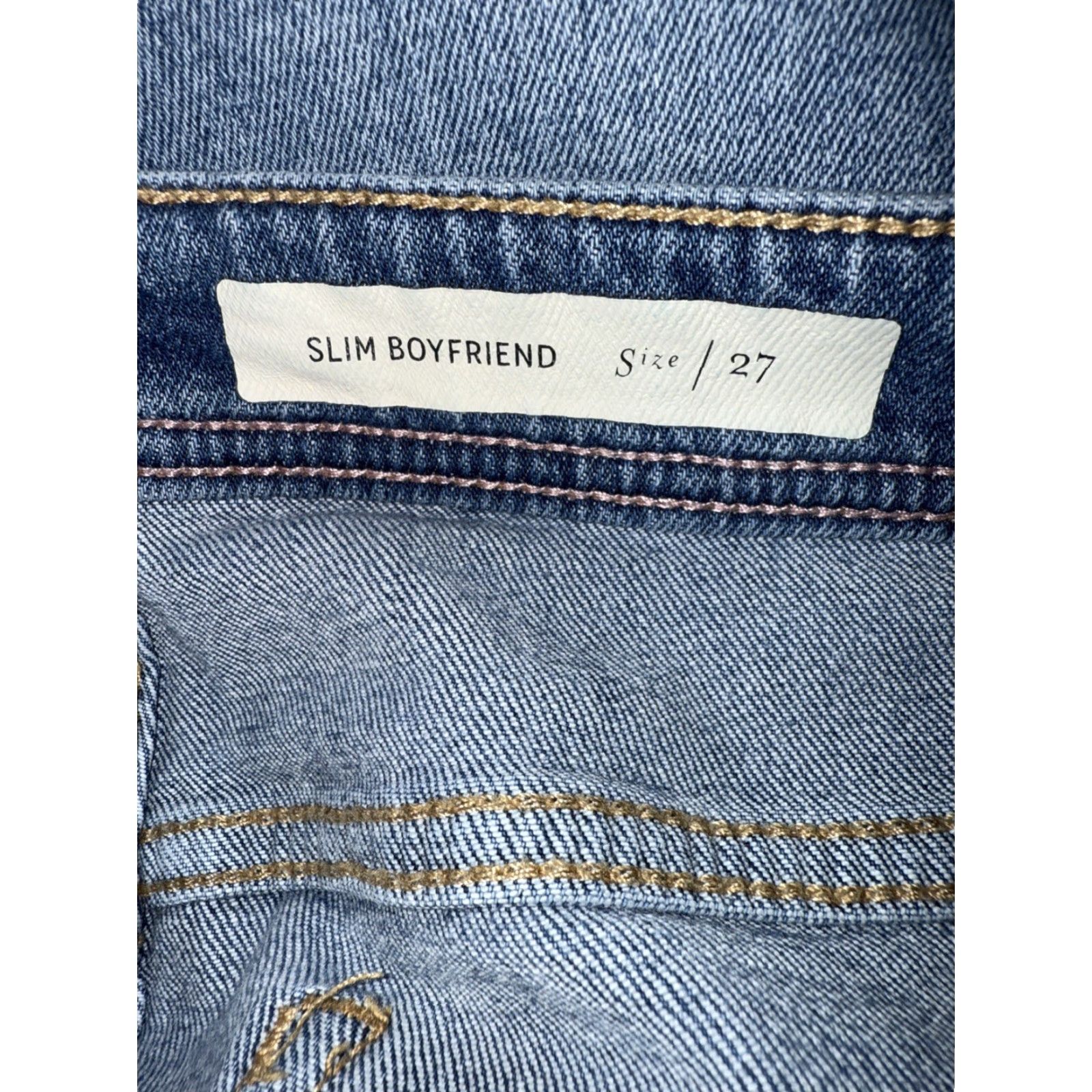 Anthropologie VINTAGE Anthropology Pilcro Slim Boyfriend Jeans Women’s Blue Distressed Side Ribbons 27 Size 24" / US 00 / IT 34 - 5 Thumbnail
