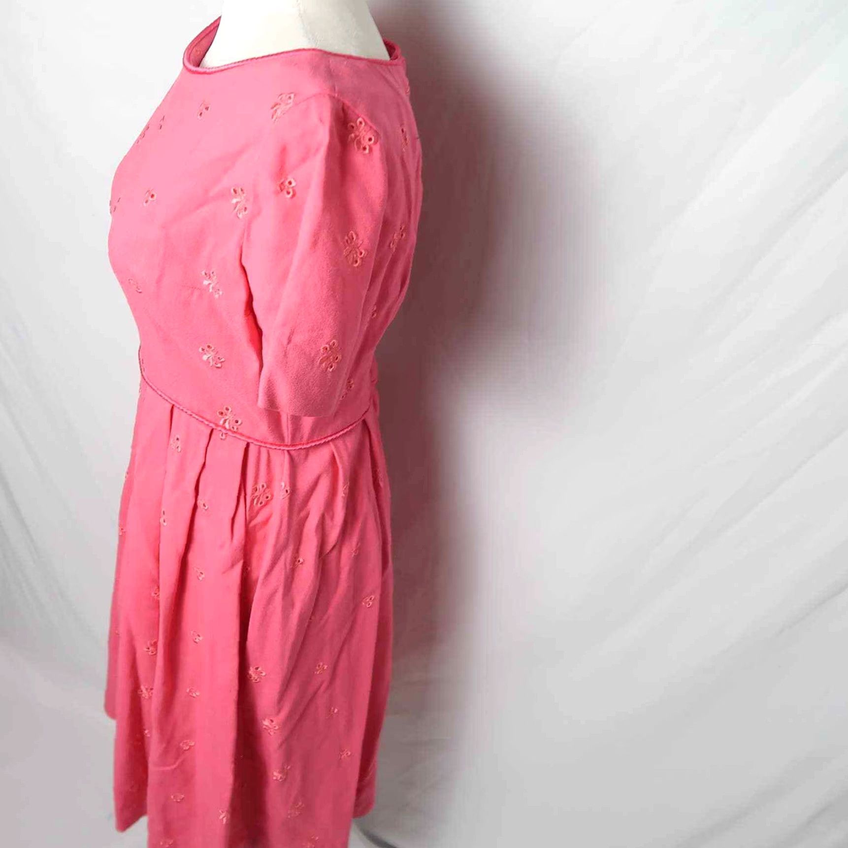 Pinko VINTAGE 60s pink eyelet midi tea length dress Small Sundress Women? Size S / US 4 / IT 40 - 3 Thumbnail