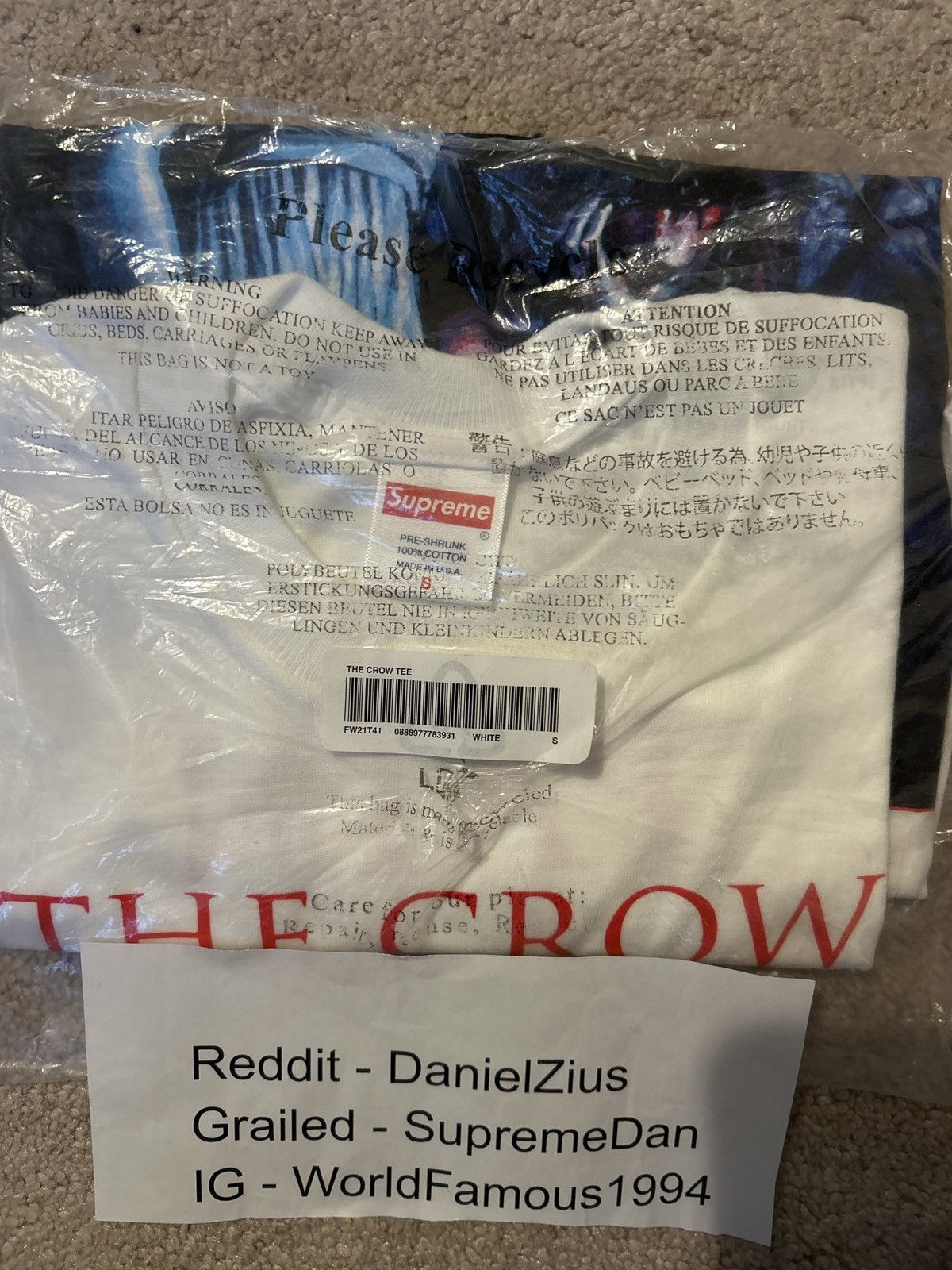 Supreme Supreme x The Crow Tee 'White' Size US S / EU 44-46 / 1 - 3 Thumbnail