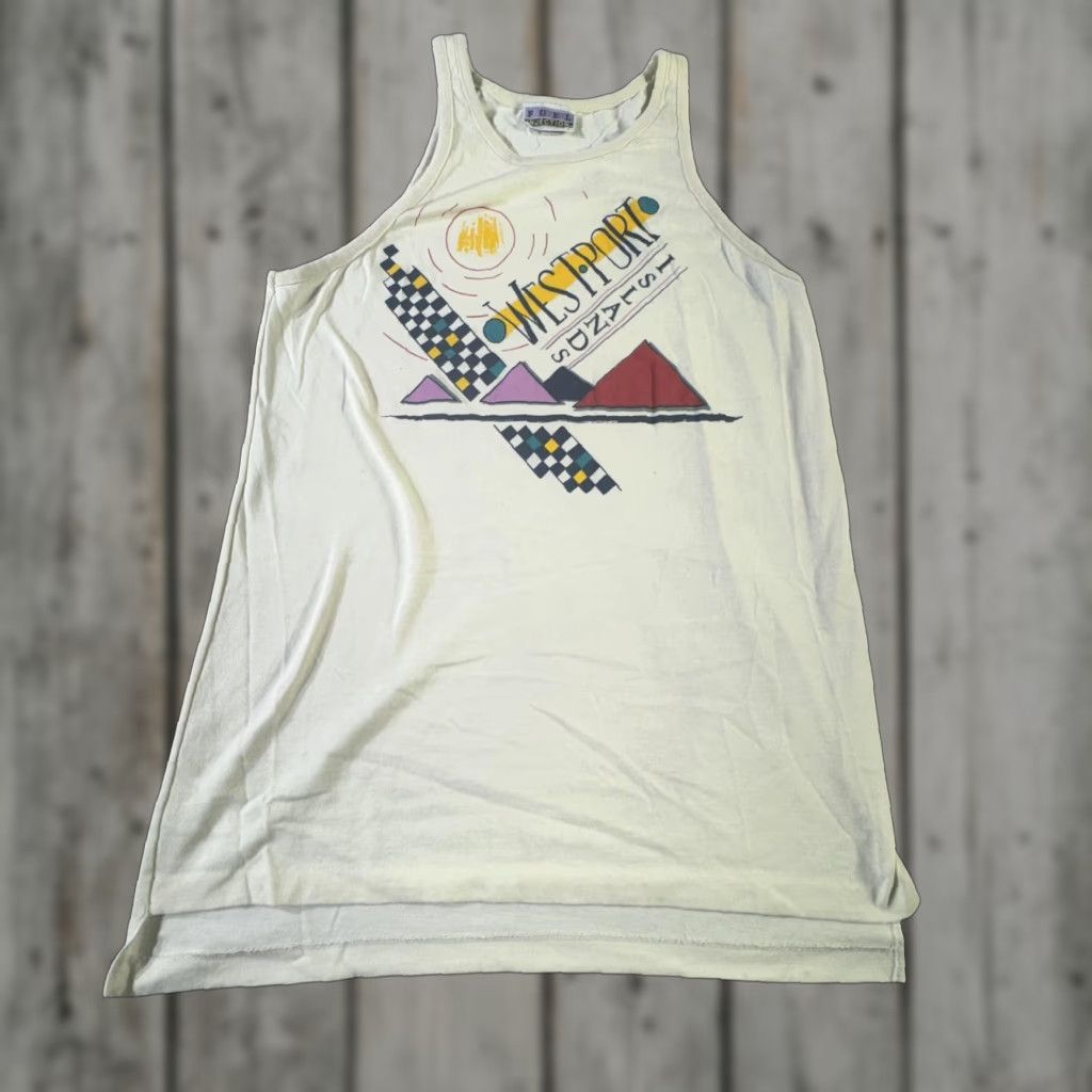 Vintage VINTAGE Fuel Injection Men's Tank Top Large White Westport Sun Run 80s Graphic Sleeveless Summer Casual Size US L / EU 52-54 / 3 - 1 Thumbnail