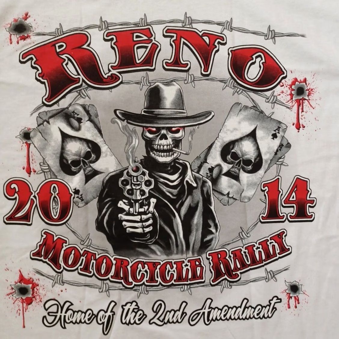 Vintage Reno Motorcycle Rally T Shirt Mens M White Home Of The 2nd Amendment Skull 2014 Size US M / EU 48-50 / 2 - 2 Thumbnail