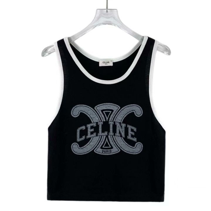 Celine Celine Black Triomphe Print Cotton Sleeveless Tank Size L / US 10 / IT 46 - 1 Thumbnail
