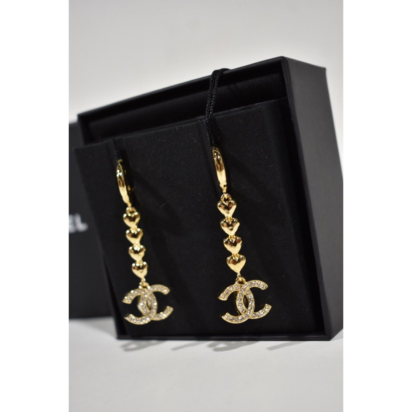 Chanel Chanel Heart Shape Gold Pendant Crystal Stud Drop Earrings Size ONE SIZE - 4 Thumbnail