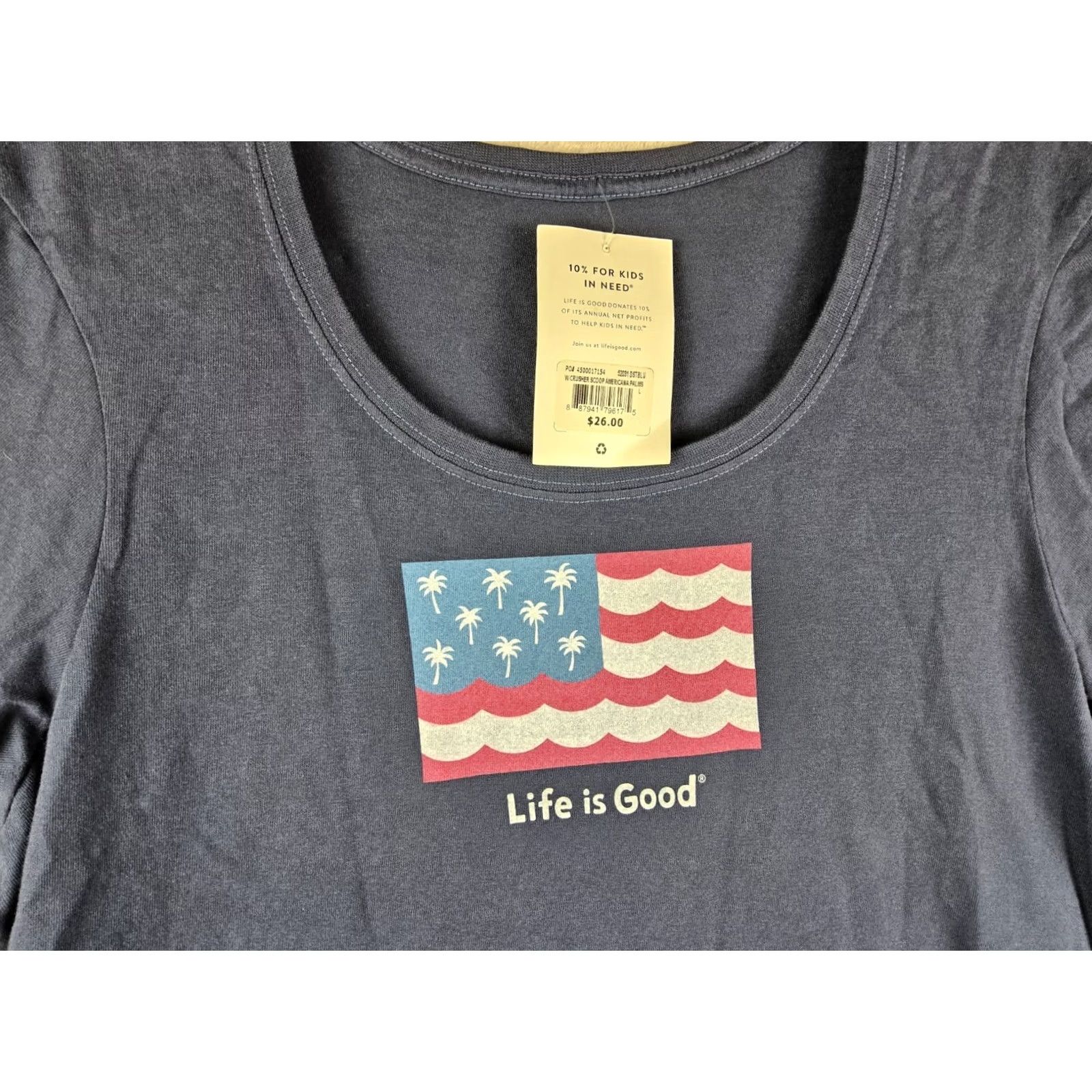 Life is Good Life is Good Womens Short Sleeve Americana Palms Scoop Shirt Size L Blue Cotton Size L / US 10 / IT 46 - 3 Thumbnail