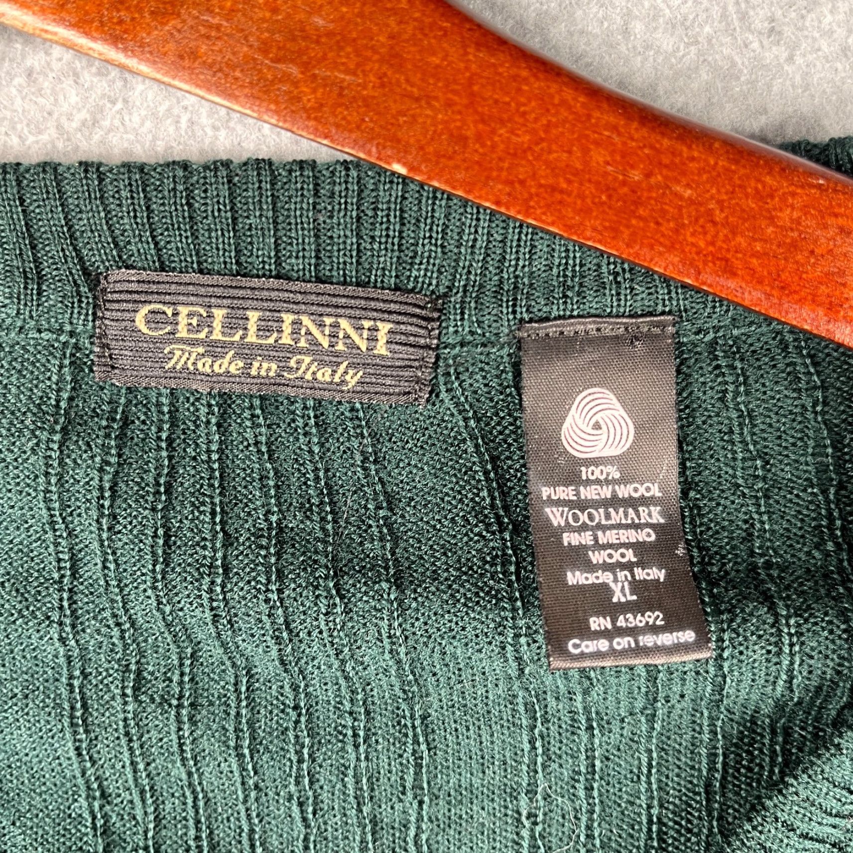 Vintage Cellinni Mirino Wool Knit Sweater XL Green V Neck Long Sleeve Italy Made Mens Size US XL / EU 56 / 4 - 3 Thumbnail