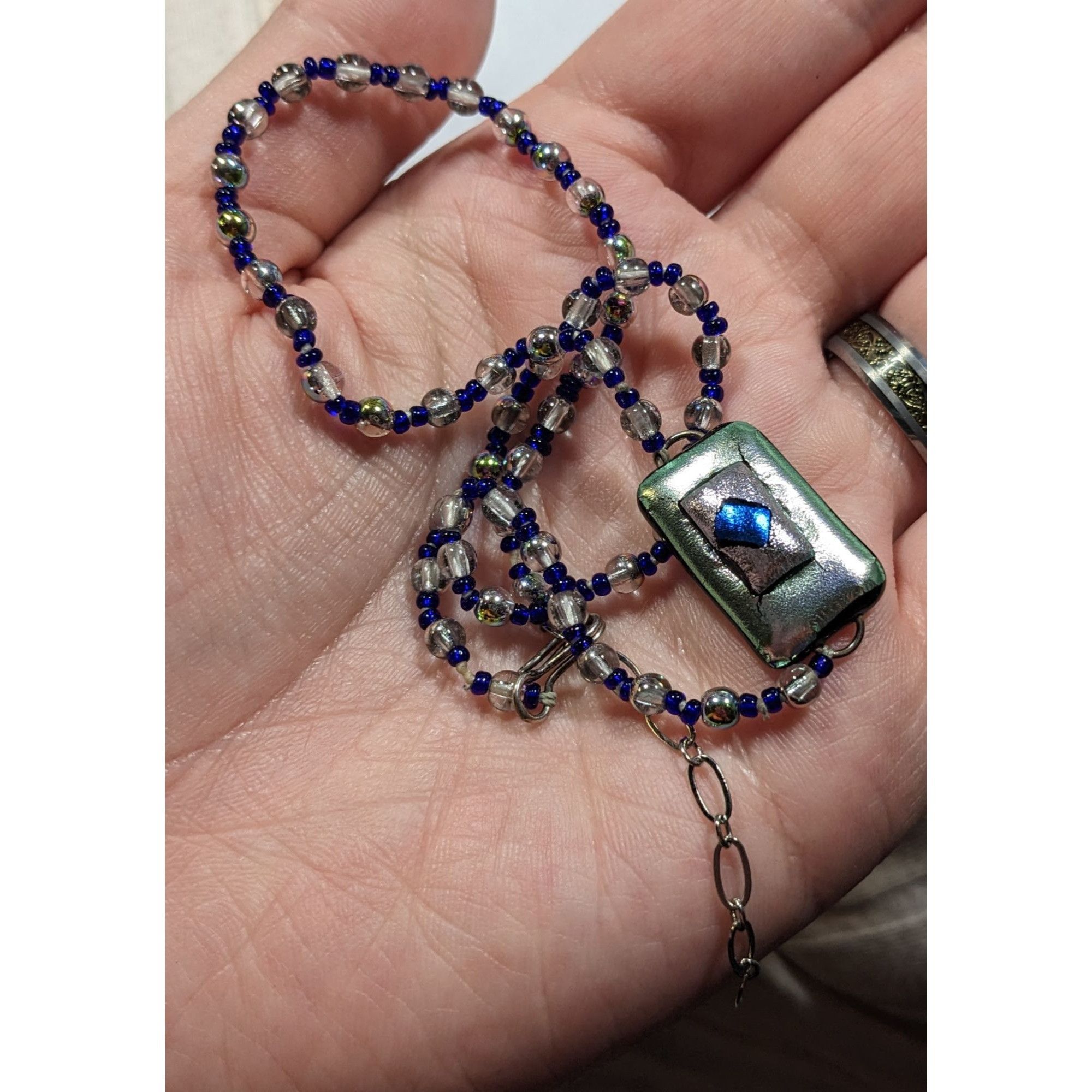 Handmade Handmade Dichroic Glass Blue And Silver Tone Necklace Size ONE SIZE - 3 Thumbnail
