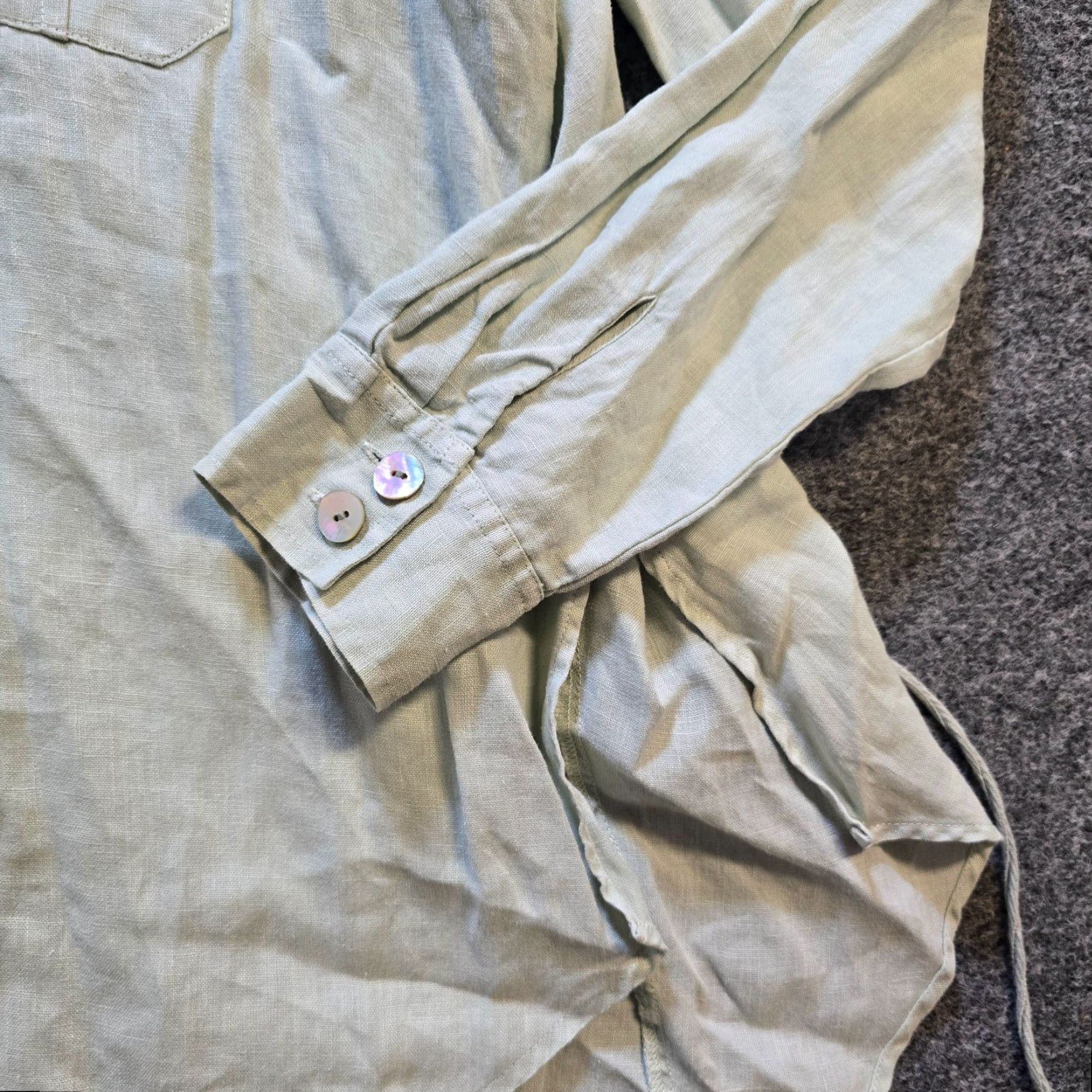 Soft Surroundings Soft Surroundings Top Blouse Womens Size L Green Linen Button Tie Back Lagenlook Shirt Tunic Bohemian Seasonal Spring Summer Fall Regular Geometric? Size L / US 10 / IT 46 - 3 Thumbnail
