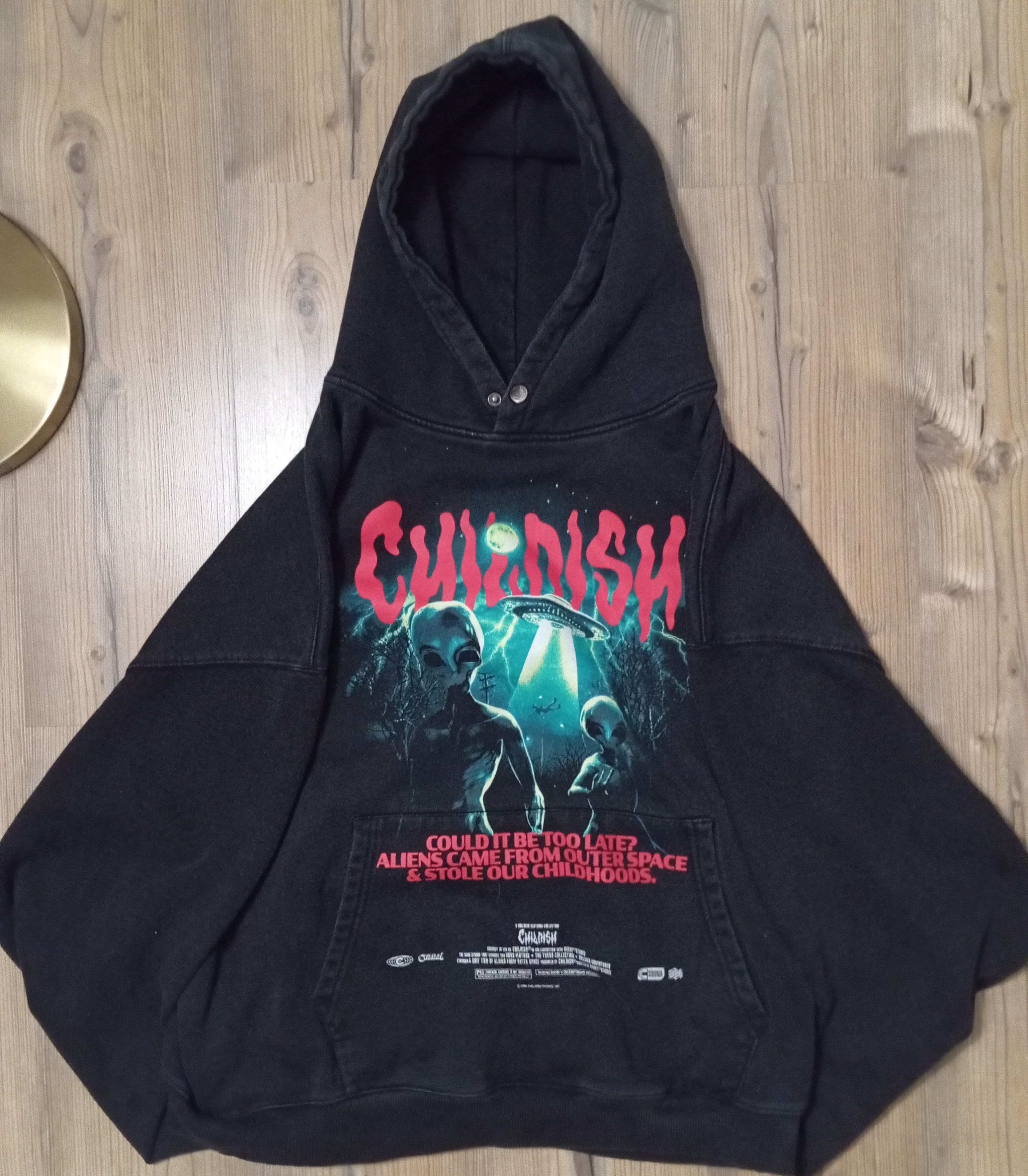 CHILDS Vintage childish alien invasion baggy boxy black hoodie Size US XXL / EU 58 / 5 - 2 Thumbnail