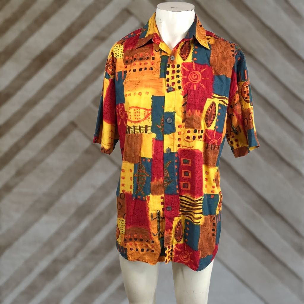 The Territory Ahead The Territory Ahead Mens Short Sleeve Cotton Tribal Patchwork Shirt Size US M / EU 48-50 / 2 - 1 Thumbnail