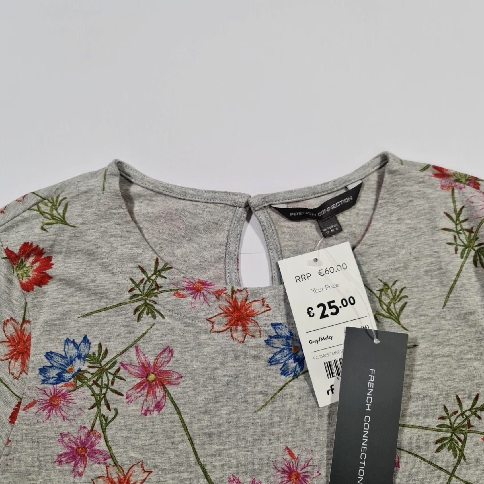 French Connection French Connection Womens Dress Grey 12 UK Floral Short Sleeves Jersey Bodycon Dress Size XL / US 12-14 / IT 48-50 - 2 Thumbnail