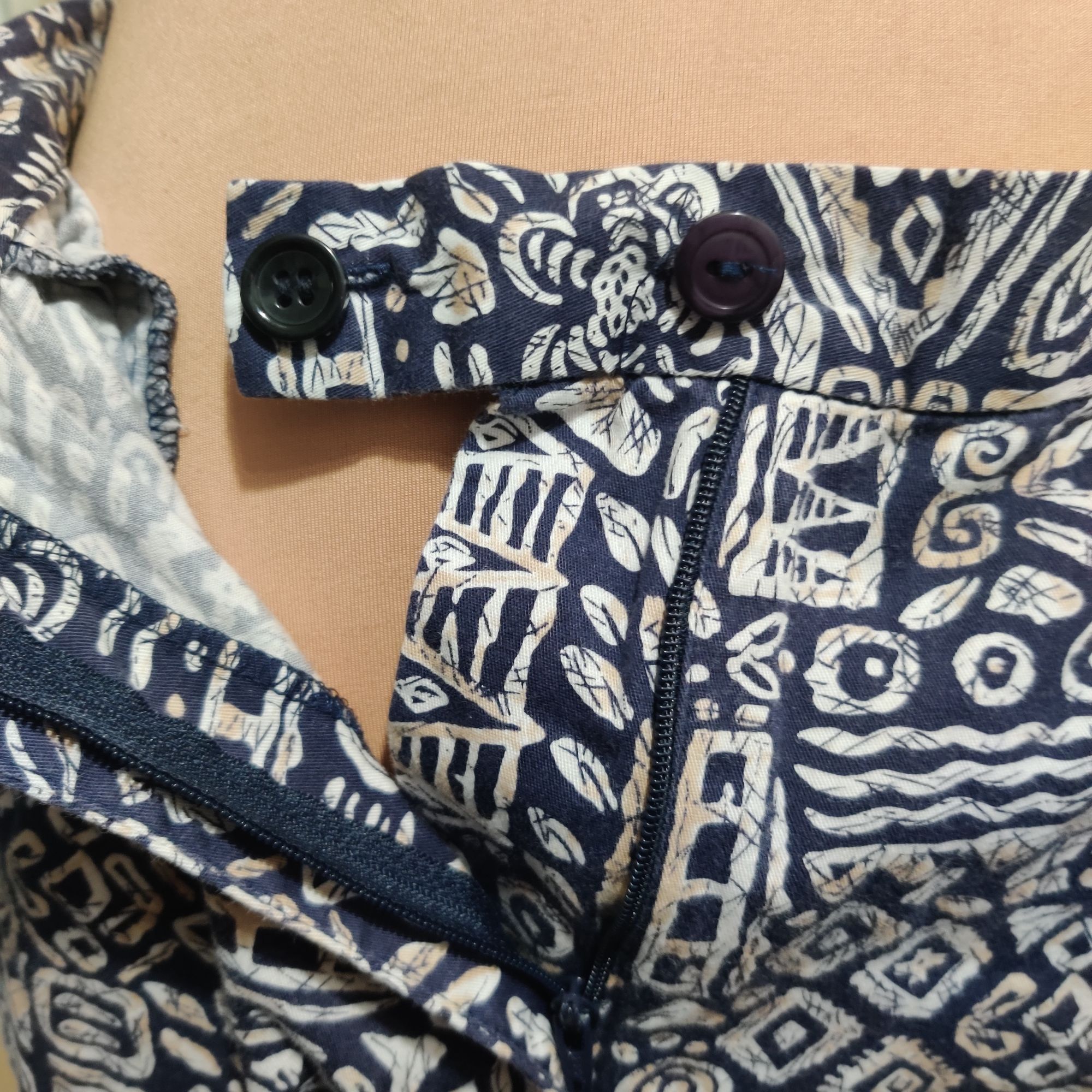 Other Appleseeds 14 Navy Tan Tribal Print Cotton Pants Tiki Oasis Size 36" / US 14 / IT 50 - 7 Thumbnail