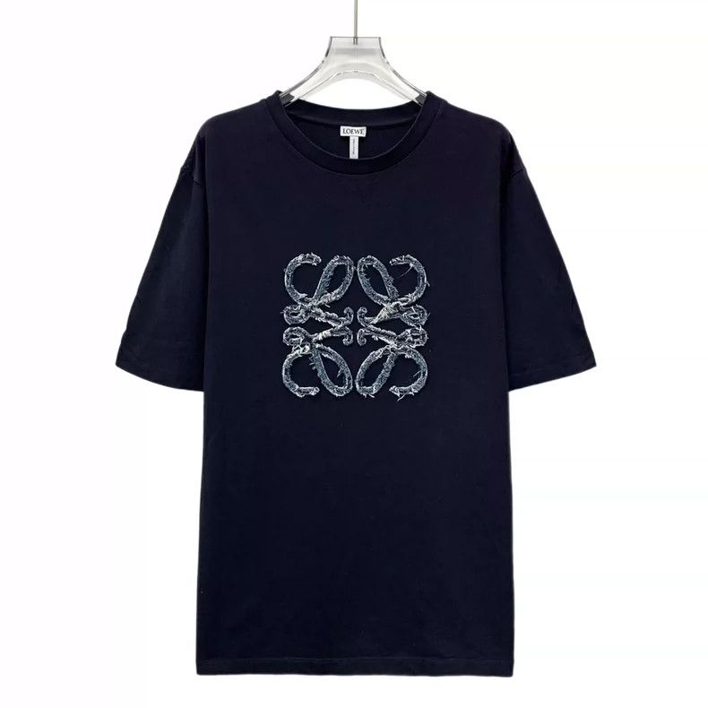 Loewe Loewe Dark blue logo embroidered cotton round neck short s Size L / US 10 / IT 46 - 1 Thumbnail