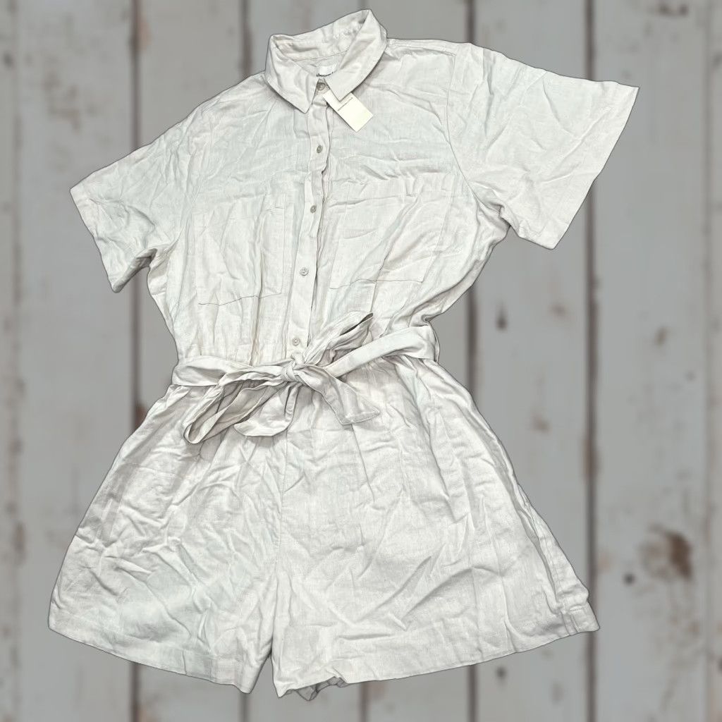 Abercrombie & Fitch Abercrombie & Fitch Linen-Cotton Blend Utility Romper Light Beige XLT Tall NWT Belted Pockets Elastic Waist Short Sleeve Size 40" / US 18 - 1 Thumbnail