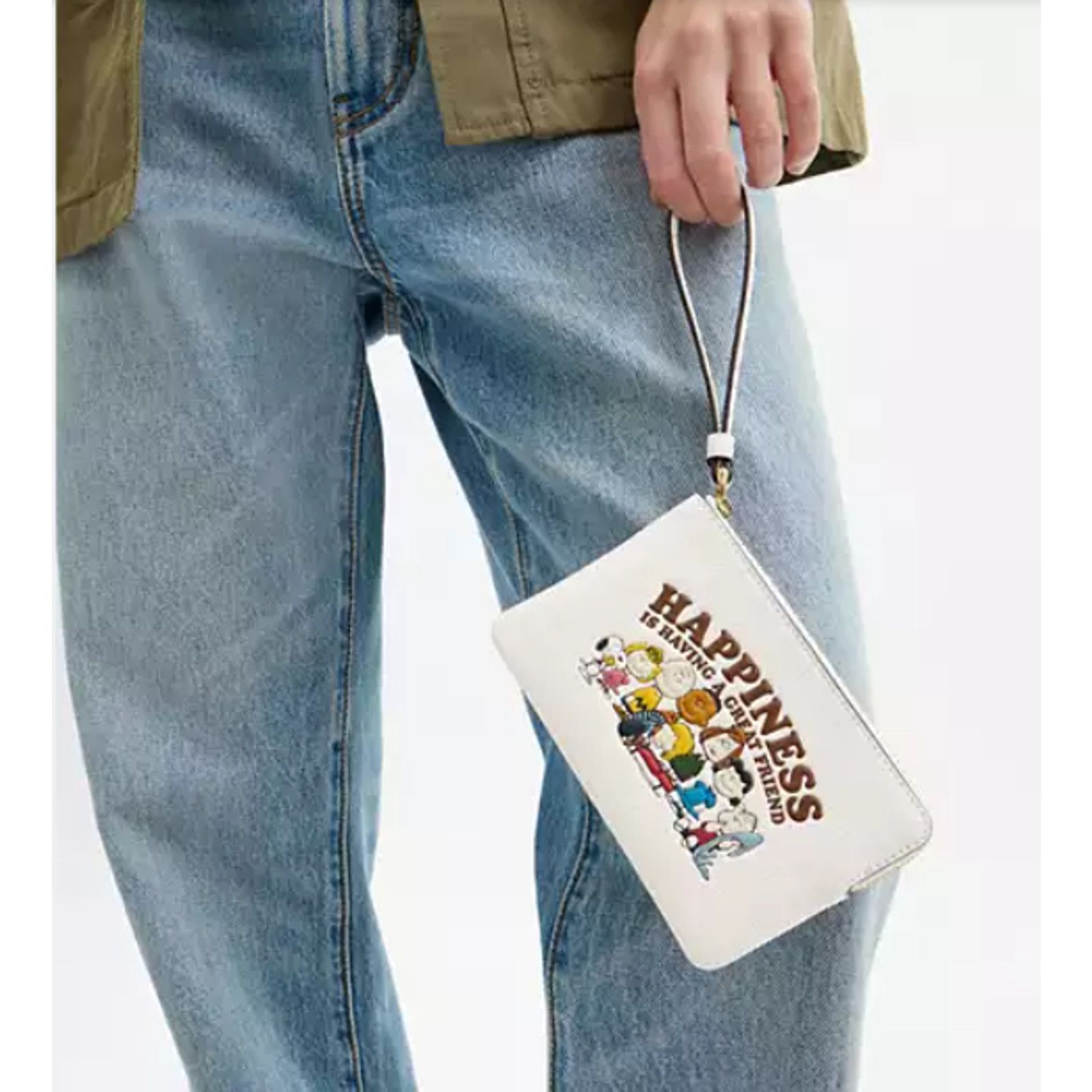 Coach Coach X Peanuts Corner Zip Wristlet In Leather/Gold/Chalk Size ONE SIZE - 6 Thumbnail
