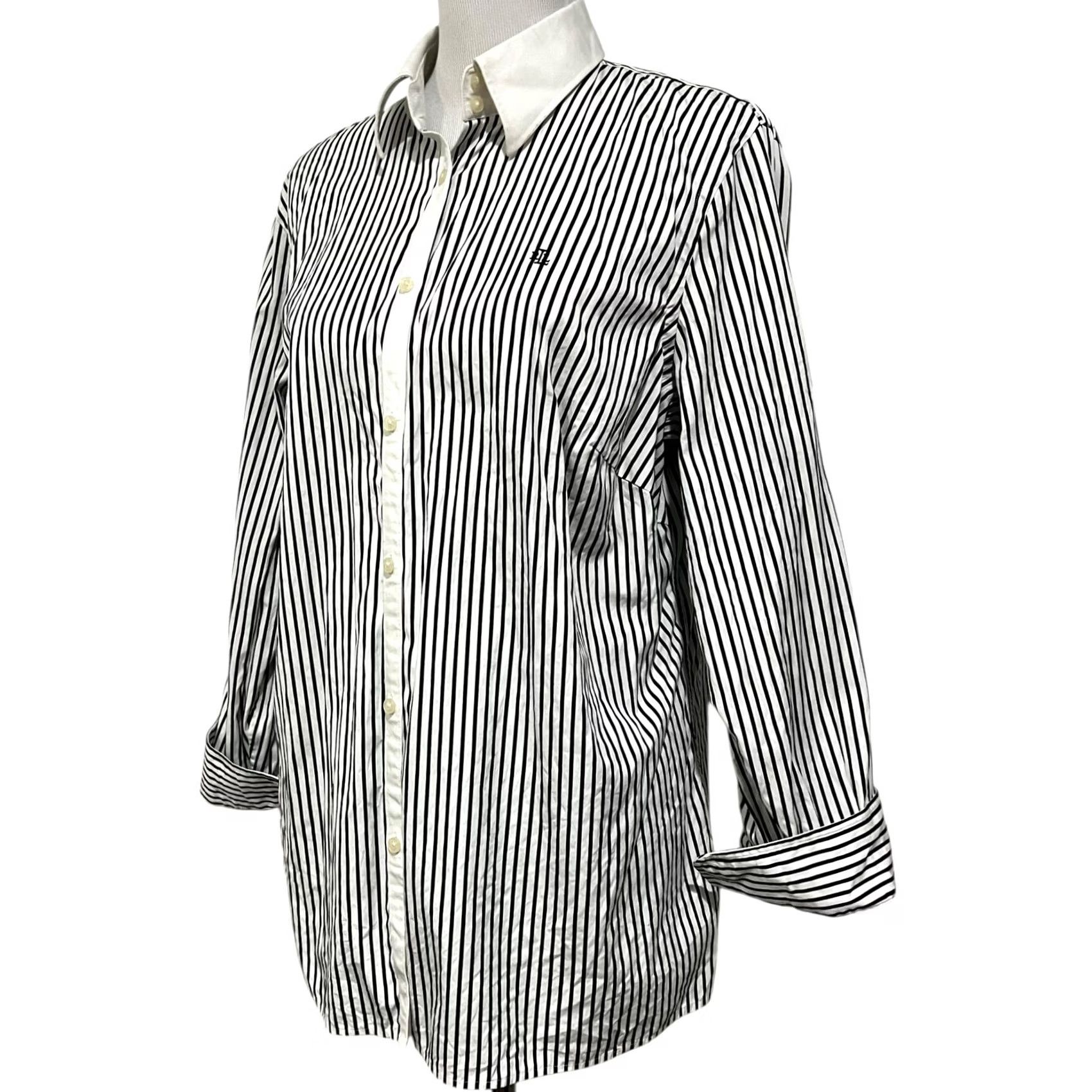 Ralph Lauren VINTAGE Lauren Ralph Lauren Striped Button-Up Top Long Sleeve Black White 1X Women Shirt Cardigan? Size XL / US 12-14 / IT 48-50 - 3 Thumbnail