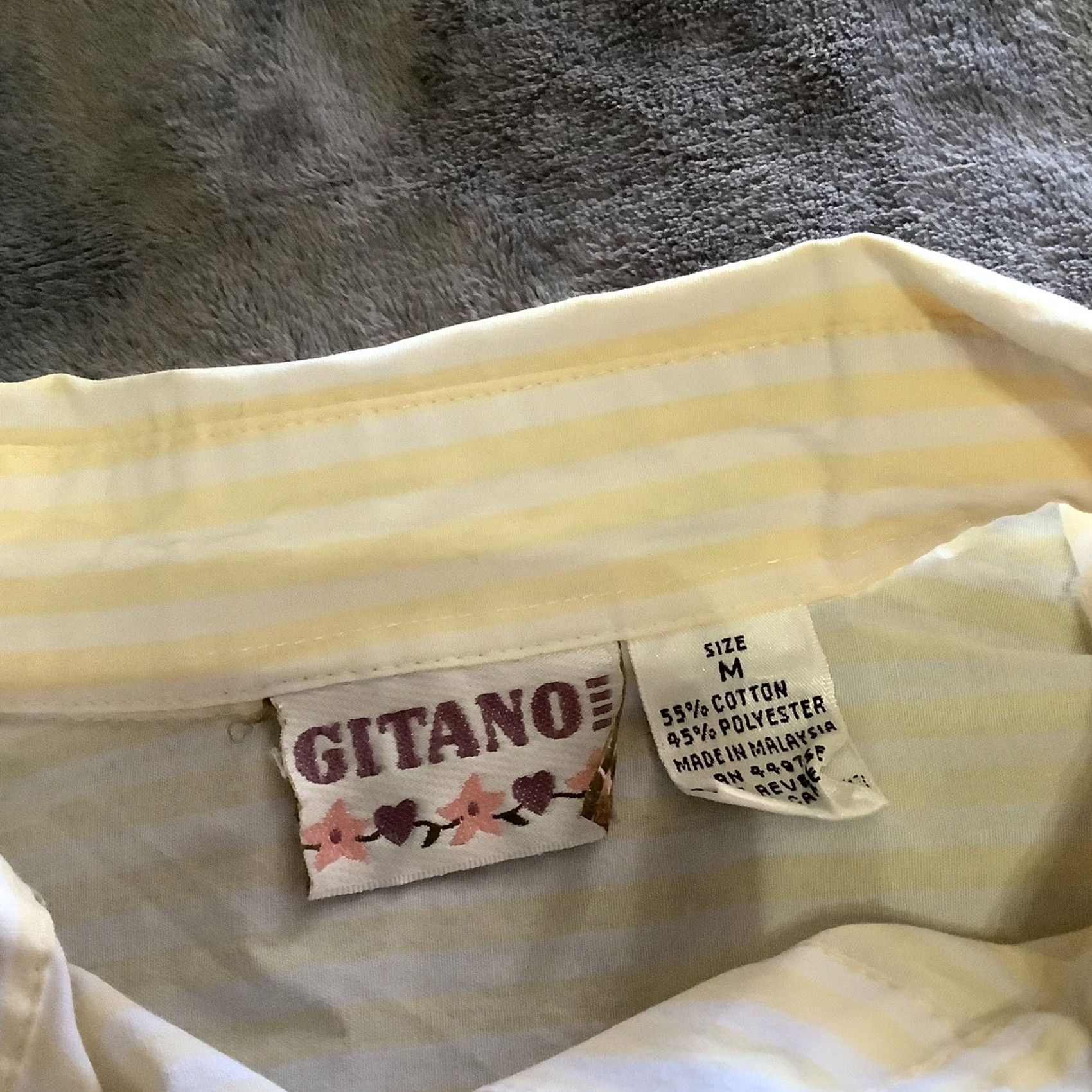 Vintage VINTAGE Gitano Women's Button-Up Shirt M Cotton Embroidered Floral Striped Yellow Size M / US 6-8 / IT 42-44 - 3 Thumbnail