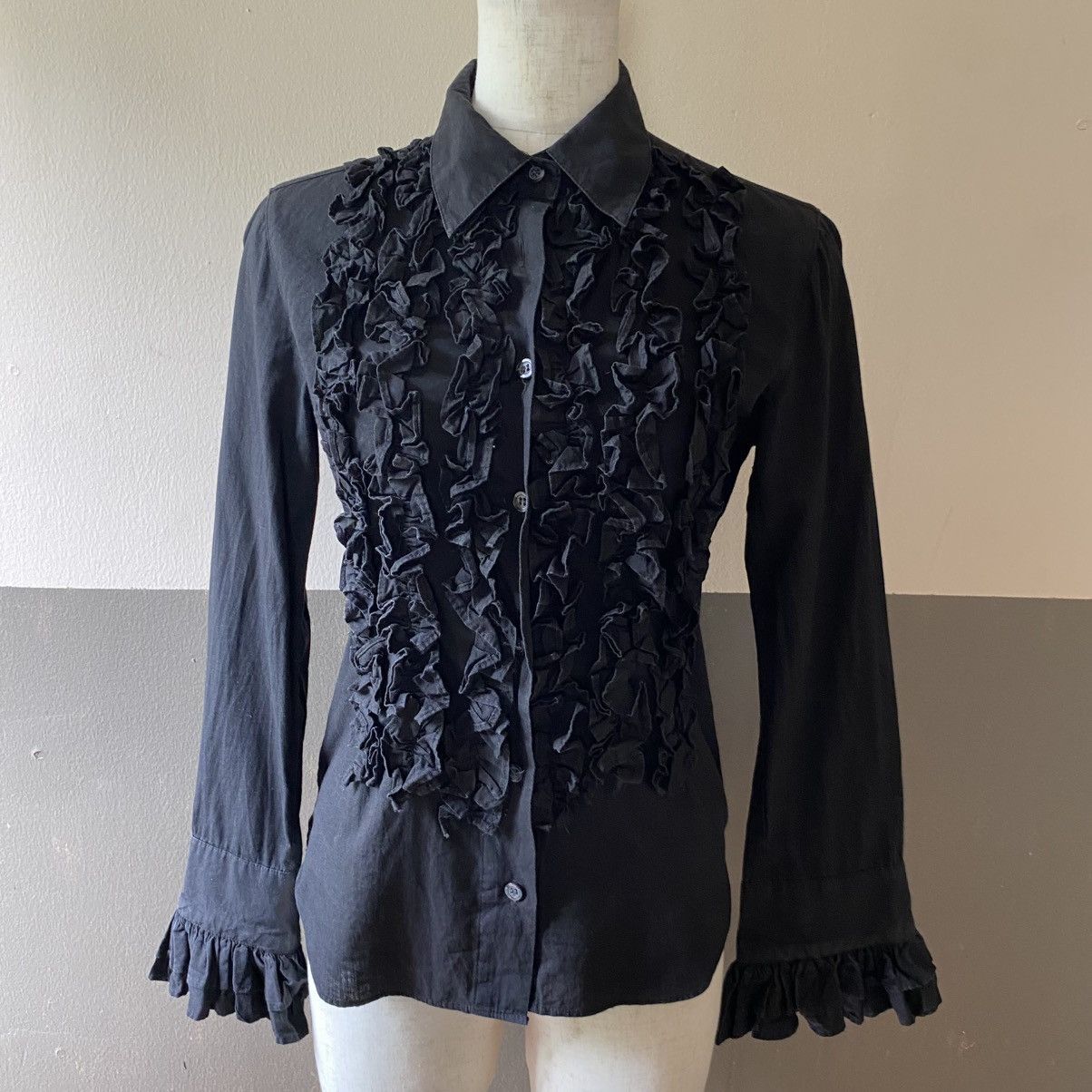Seditionaries SEXY DYNAMITE Y2K Punk Black Ruffled Long Sleeve Blouse Size S / US 4 / IT 40 - 23 Thumbnail