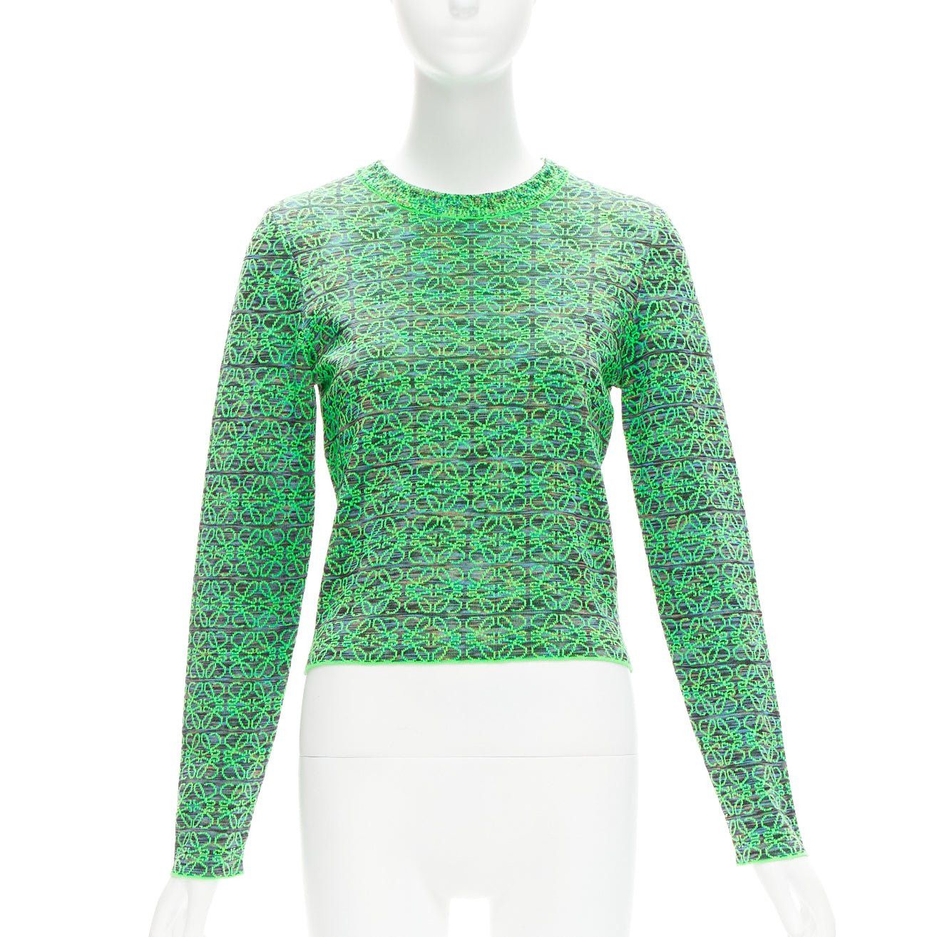 Loewe LOEWE Anagram neon green logo jacquard cropped sweater M Size M / US 6-8 / IT 42-44 - 1 Thumbnail