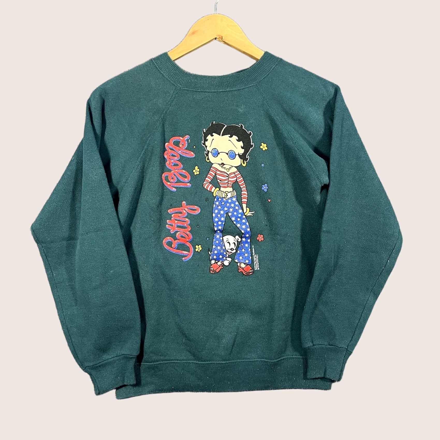 Vintage VINTAGE Betty Boop Sweatshirt Crewneck Adult S Green 90s 1994 Big Graphic Women Pullover Crewneck Sweatshirt Size S / US 4 / IT 40 - 1 Thumbnail