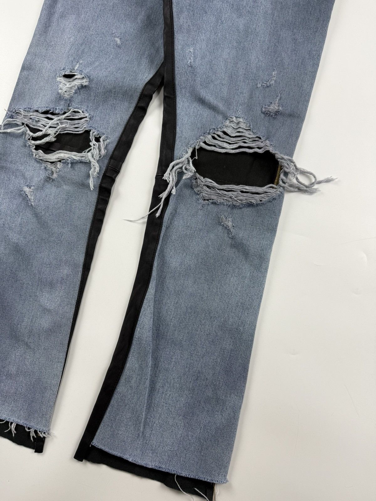 Amiri Amiri Leather & Denim Cropped Flare Jeans Size US 27 - 6 Thumbnail