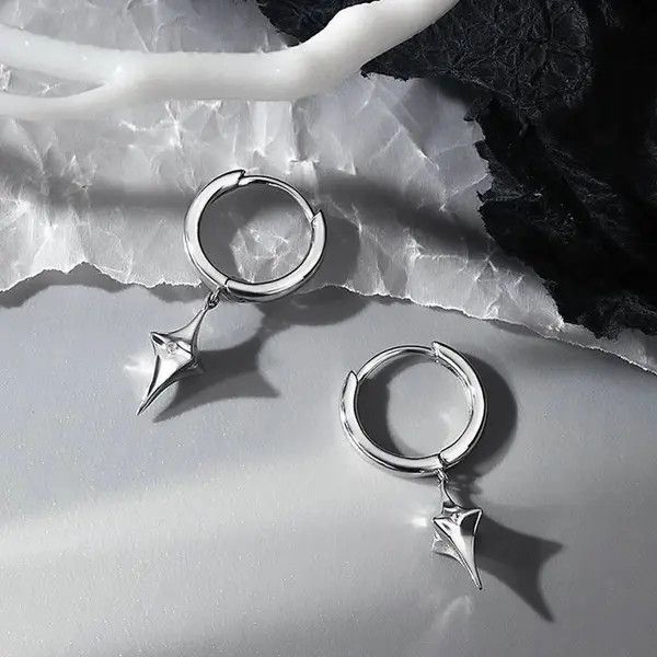 VIBE Crystal Star Stone Earrings Gothic Punk Chrome Jewelry Spike Size ONE SIZE - 3 Thumbnail