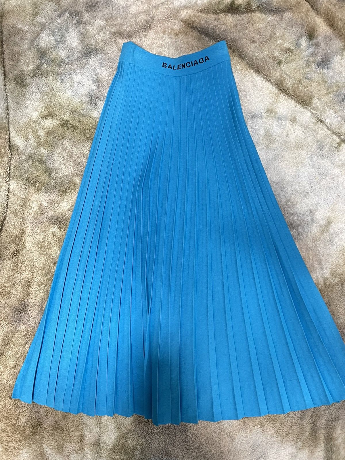 image of Balenciaga Pleated Mid-Length Skirt in Blue, Women's (Size 24)