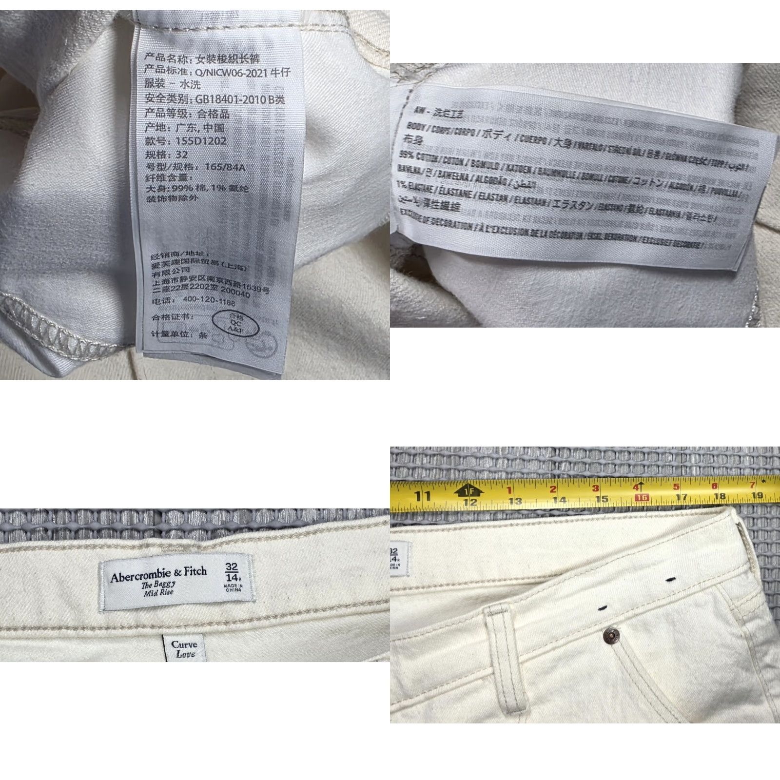 Abercrombie & Fitch Abercrombie&Fitch Jeans Womens 36 Inseam Ivory Baggy 14 Short Rise 30.5in 36x30.5 Denim 5-Pocket Regular Curve Love Low Rise Baggy Jean Womens Size 36" / US 14 / IT 50 - 8 Thumbnail