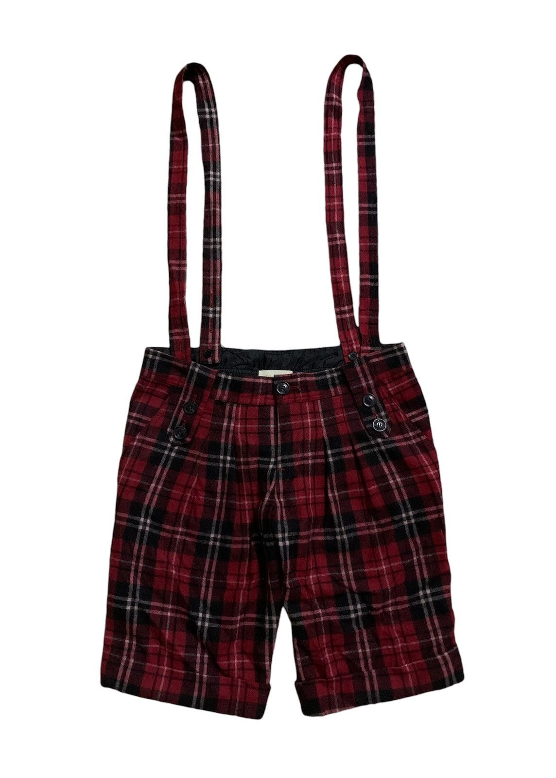 Japanese Brand 💥Vtg Japanese Wears Japan Suspenders Tartan Short Pant Size 33" - 1 Thumbnail