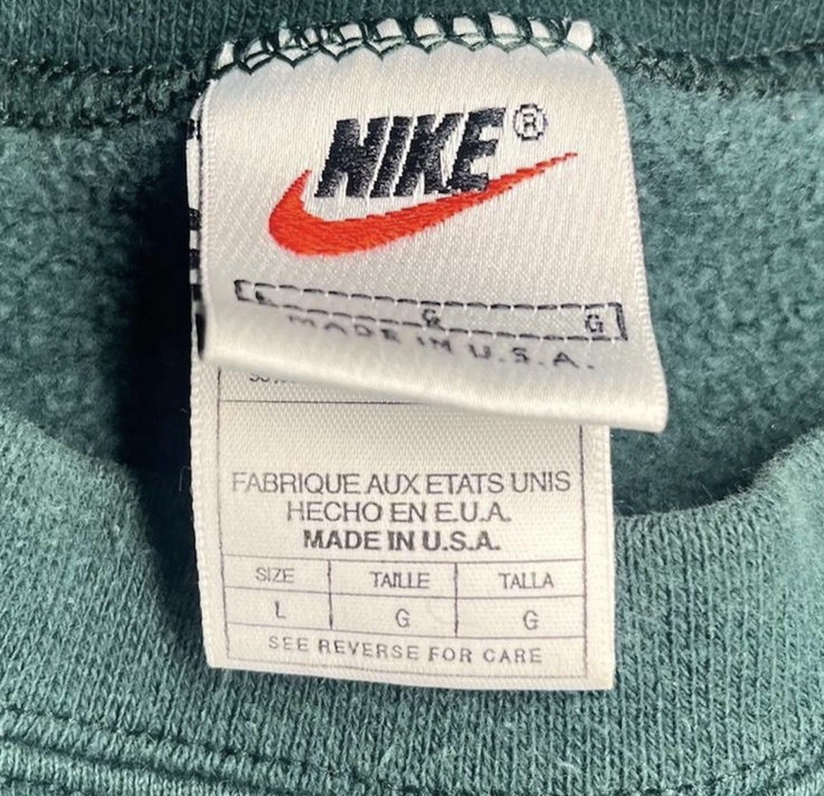Nike Vintage 90s Nike Swoosh Crewneck - Faded Green - Distressed Size US L / EU 52-54 / 3 - 7 Thumbnail