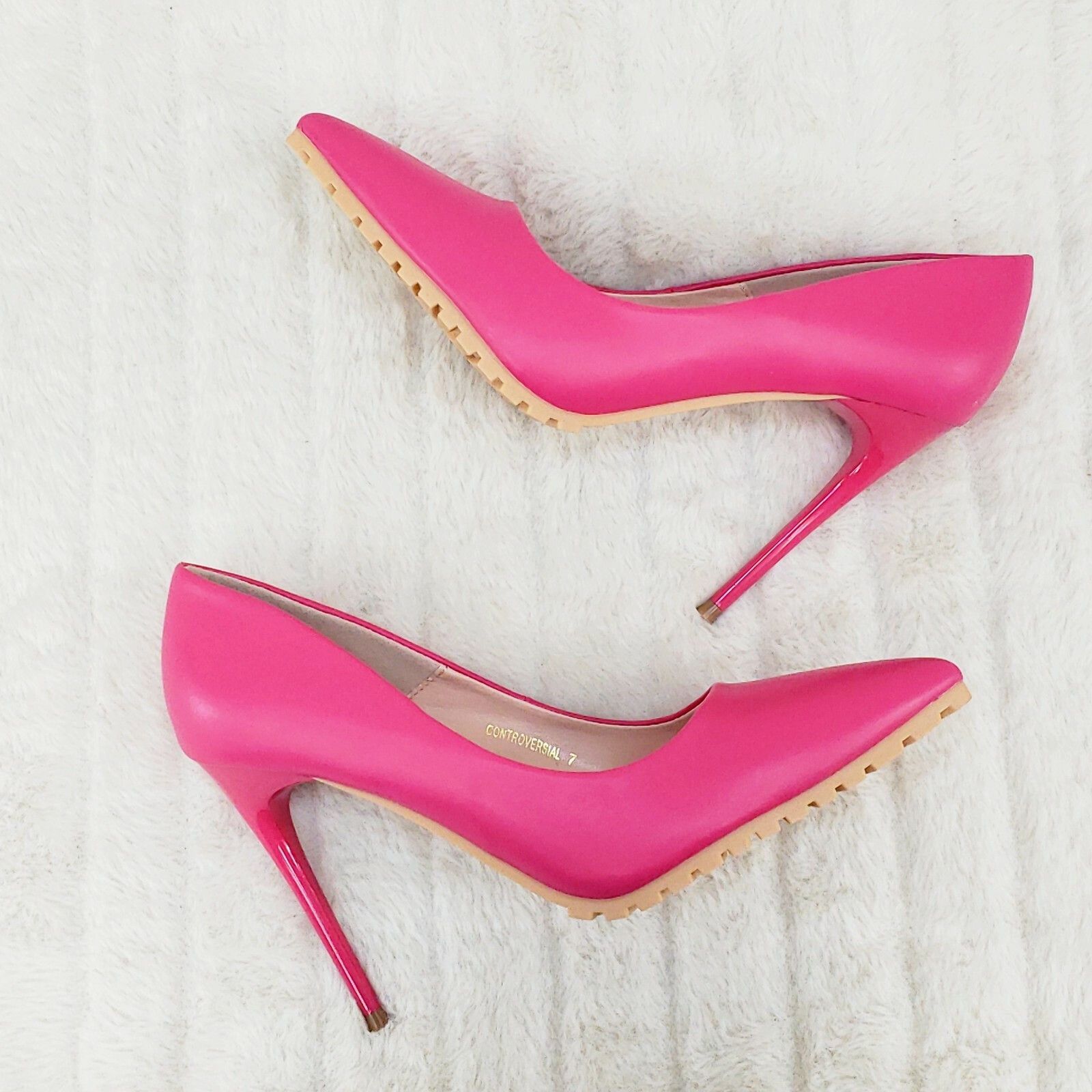 Other Revenge Fuchsia 4.5" High Heel Shoes Pointy Toe Pump Lug Sol Size US 7.5 / IT 37.5 - 2 Thumbnail