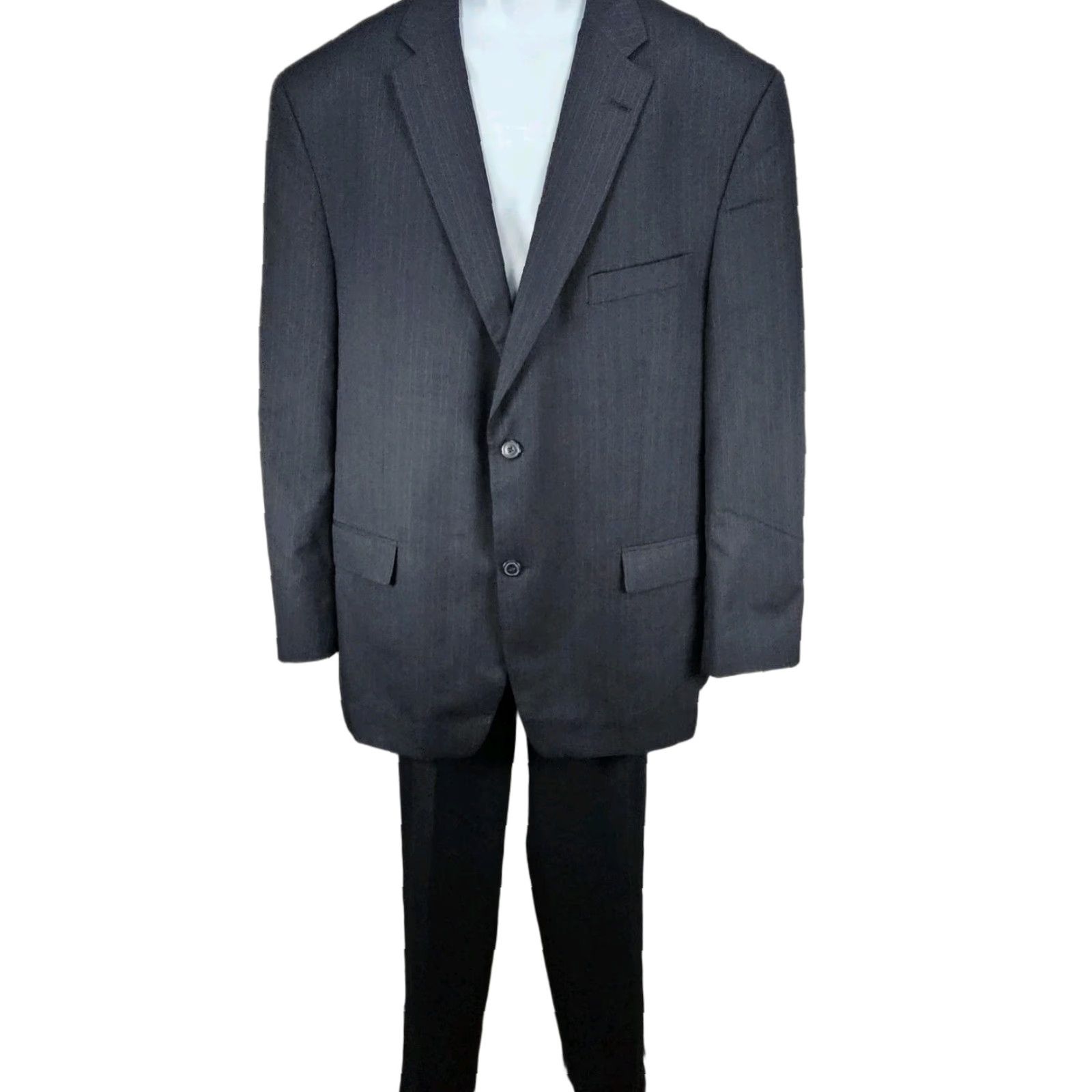 Haggar Haggar Navy Suit Up System 2 Piece Set Notch Jacket 2-Button Single-Vented Full Back Striped 46L 36x32 Mens Wirh Size 46R - 1 Thumbnail