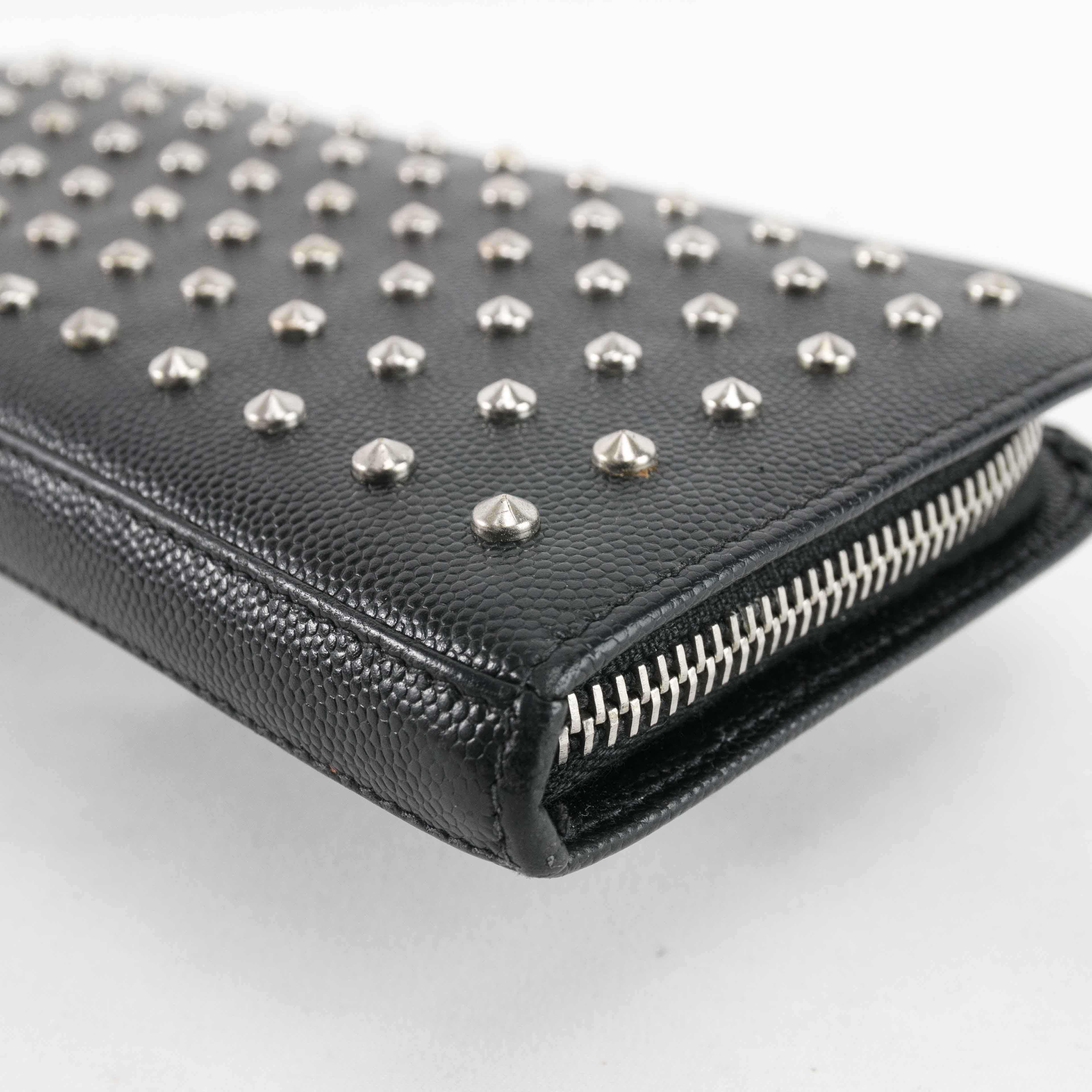 Yves Saint Laurent Saint Laurent Studded Zip-Around Wallet in Black Leather Size ONE SIZE - 9 Thumbnail