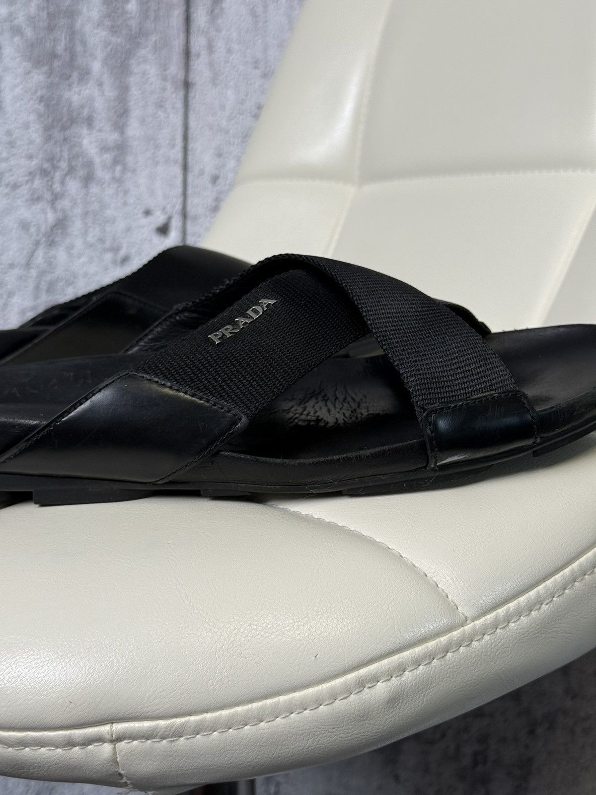 Prada Prada Sport Black Cross Strap Slide Men’s Sandals Metal Logo Size US 11.5 / EU 44-45 - 11 Thumbnail