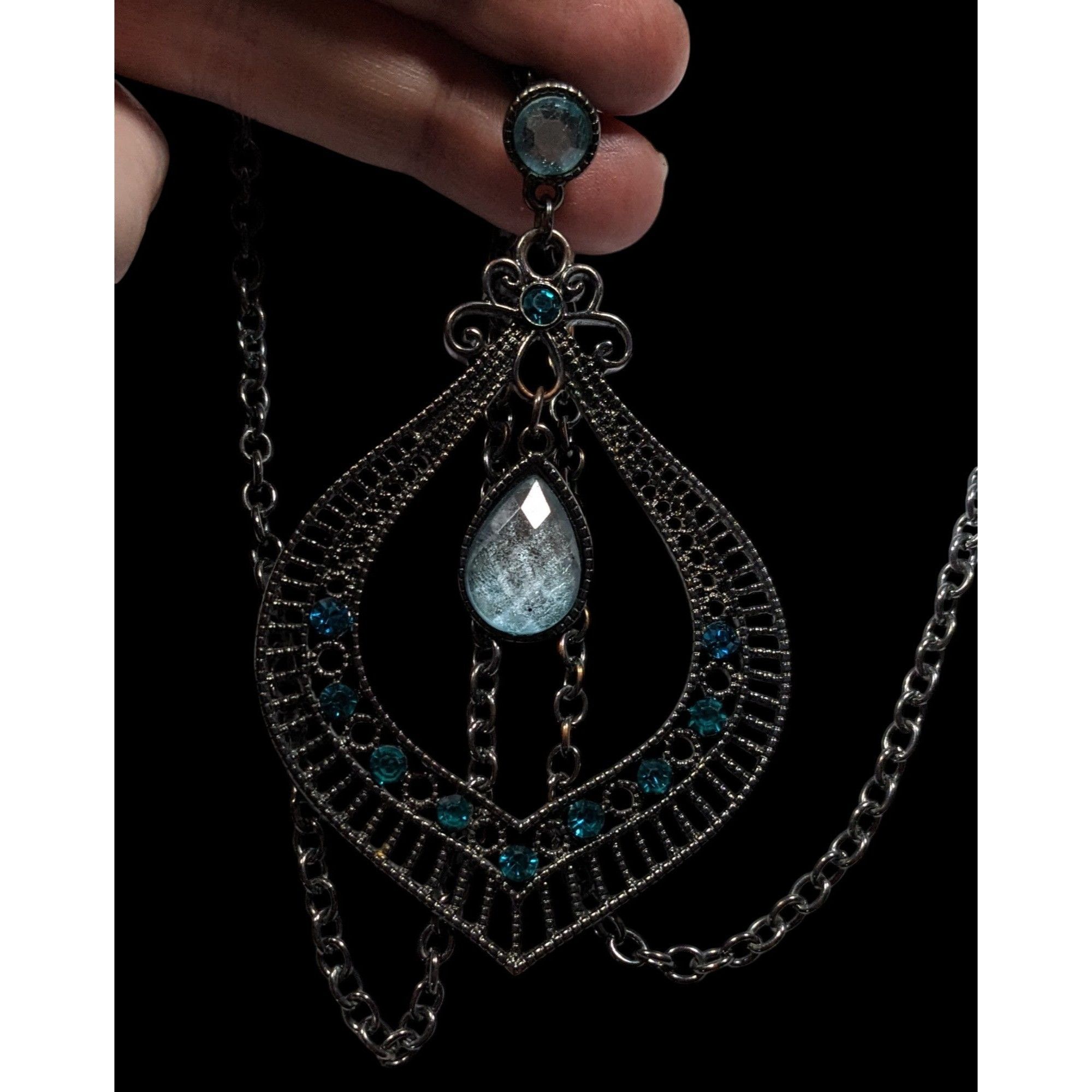 Other Bohemian Teardrop Blue Gemmed Silver Tone Pendant Necklace Size ONE SIZE - 5 Thumbnail